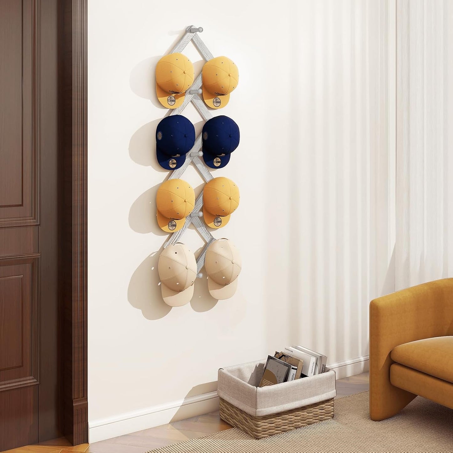 Accordian Wall Hanger, Expandable Coat Rack Wall Mounted, Accordion Style Wood Hat Rack with 13 Peg Hooks for Hanging