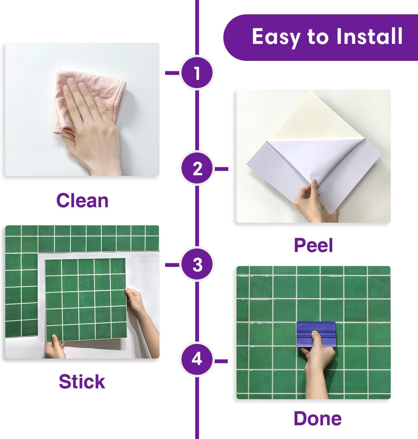 Thicker Peel and Stick Backsplash Tiles- of " -3D Adhesive Glossy / Dark Green / 12 x 12 / Set of 10