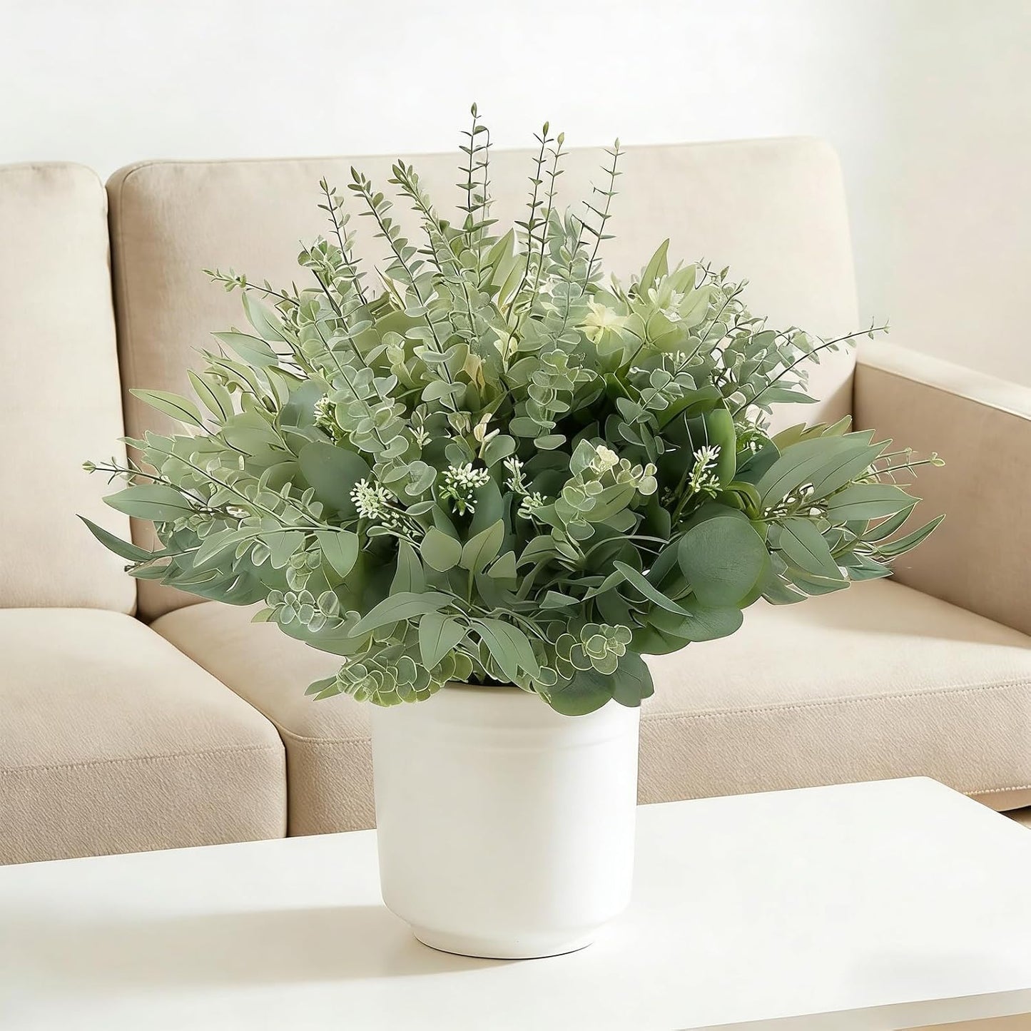 Vase Fillers / Artificial Mixed Eucalyptus Stems Leaves Bulk / Green and White / Set of 30