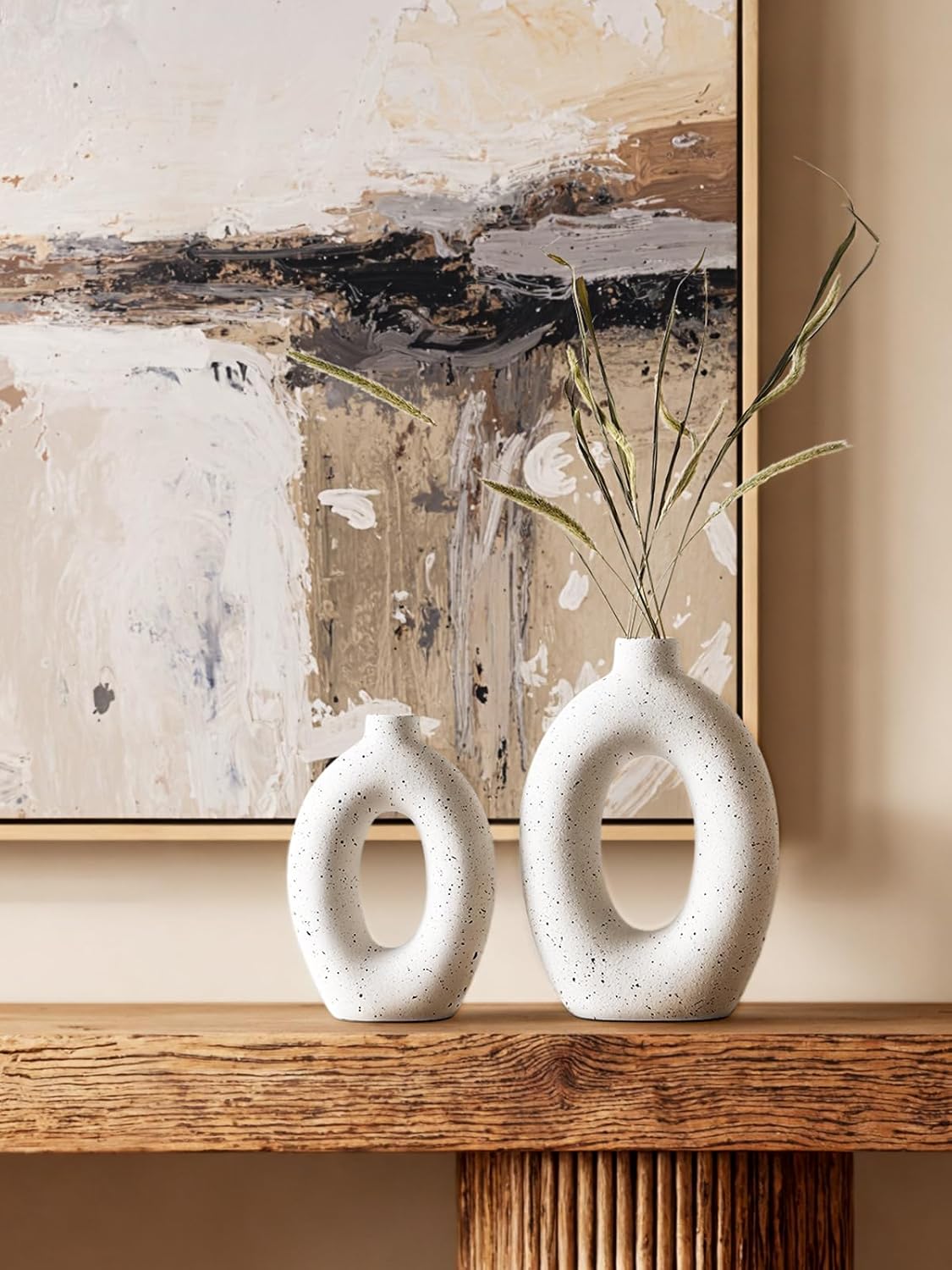 Ceramic Vases / Hollow Donut Flower Vases / White / 10.5" + 8.5 / Set of 2
