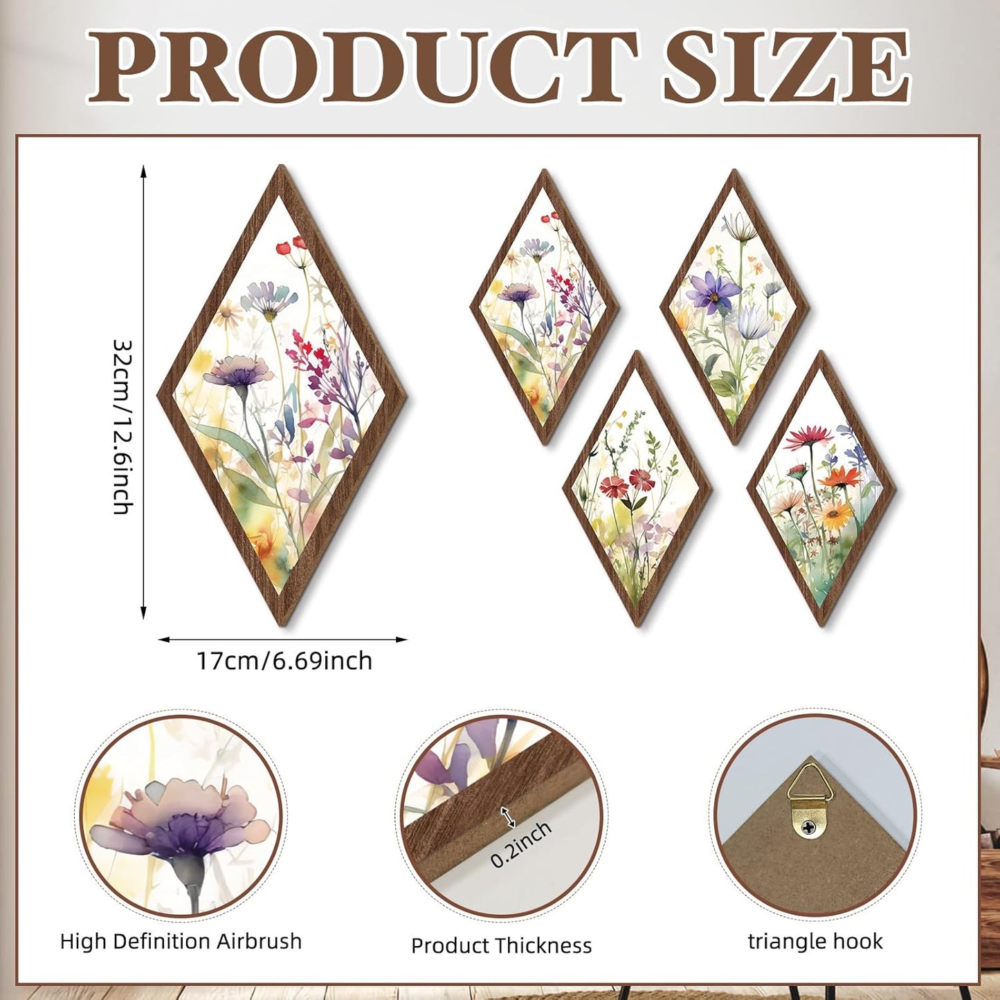 Wooden wildflower Wall Decor / Colors / 12.60 x 6.69 x 0.2 / Set of 4