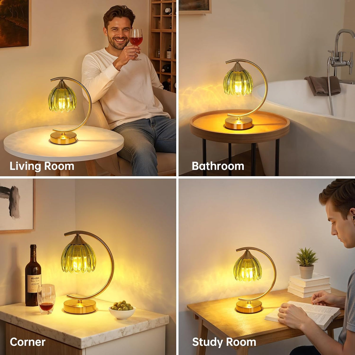 Shenmoyl Tulip Table Lamp, 5200mAh Cordless Touch Control Table Lamp with 3 Color Temps & Stepless Dimming