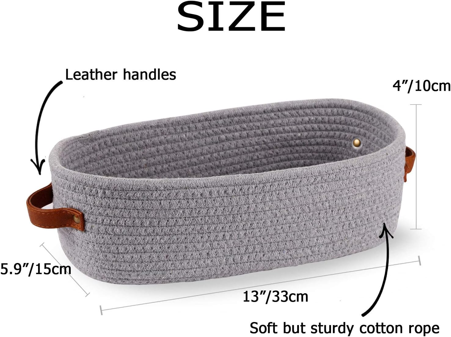 Cotton Rope Small Woven Toilet Paper Room Storage Basket / Gray / 13 x 5.9 x 4