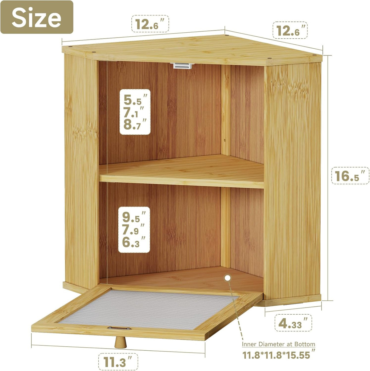 Bread Box for Kitchen Corner Countertop,Large Bread Basket(Natural,X-Large) | Double Layer Bamboo Bread Storage