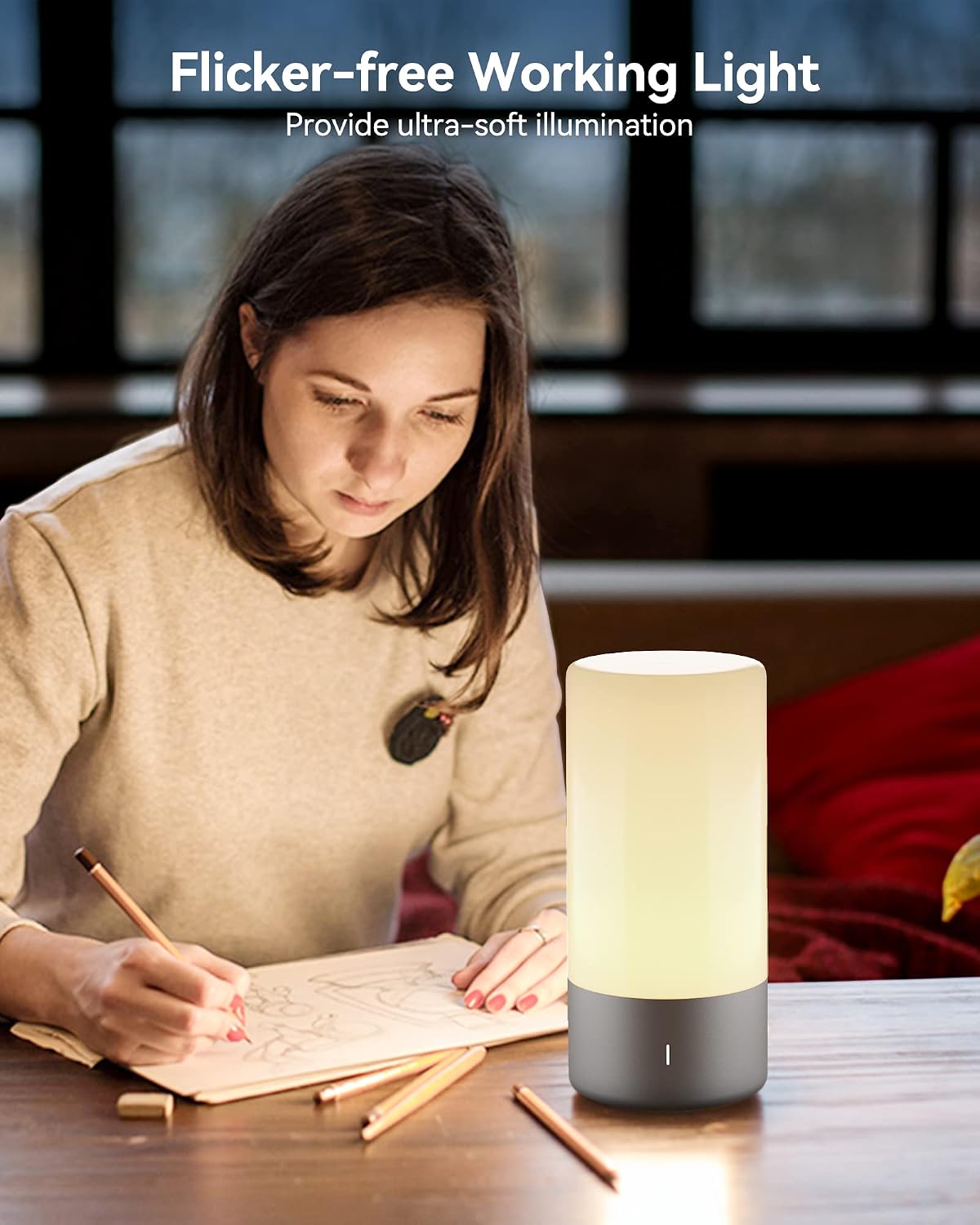 ROOTRO Table Lamp, [Advanced] Bedside Touch Control Lamp for Bedroom 3 Level Dimmable Warm White Lights with 256 RGB