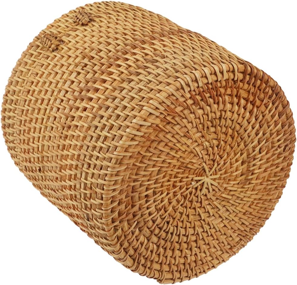 Rattan Round Tissue Box Cover Tissue Box Holder Decorative Woven Facial Tissue Holder / Style 1