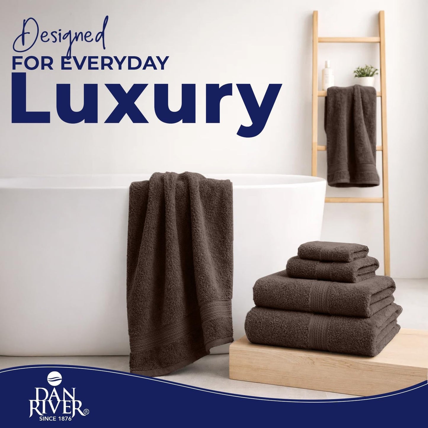 DAN RIVER 8 Piece Luxury Bath Towels for Bathroom, Towel Set, Brown | 2 Bath towels, 2 Hand towels, and 4 Wash Cloths