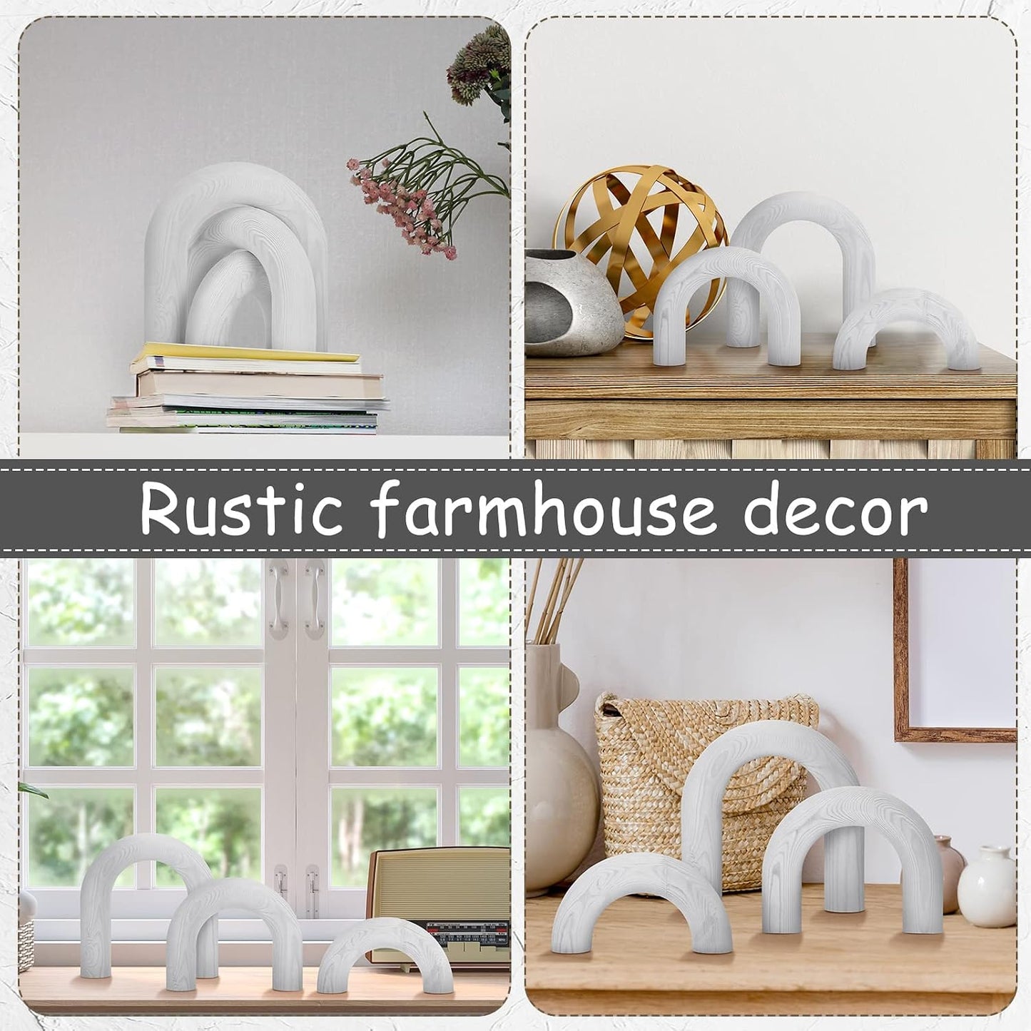 Wood Arch Decorative Shelf Objects Modern Book Shelves Decor Aesthetic Wooden / White / Set of 3