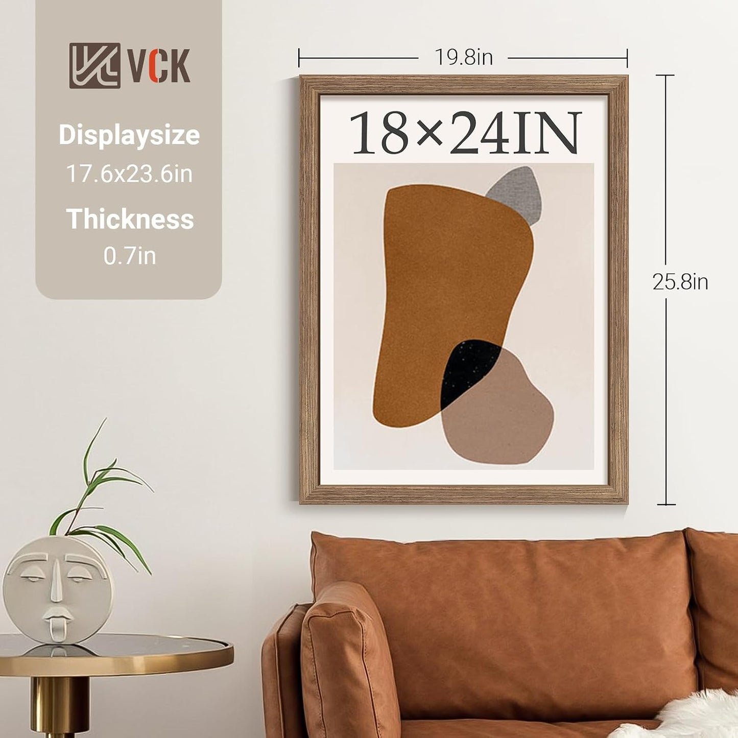 VCK 18x24 Frame Walnut 4 Pack, Wide Thick Wood Border, for Prints | Exclusive Woodgrain, Wall Hanging, HD Plexiglass