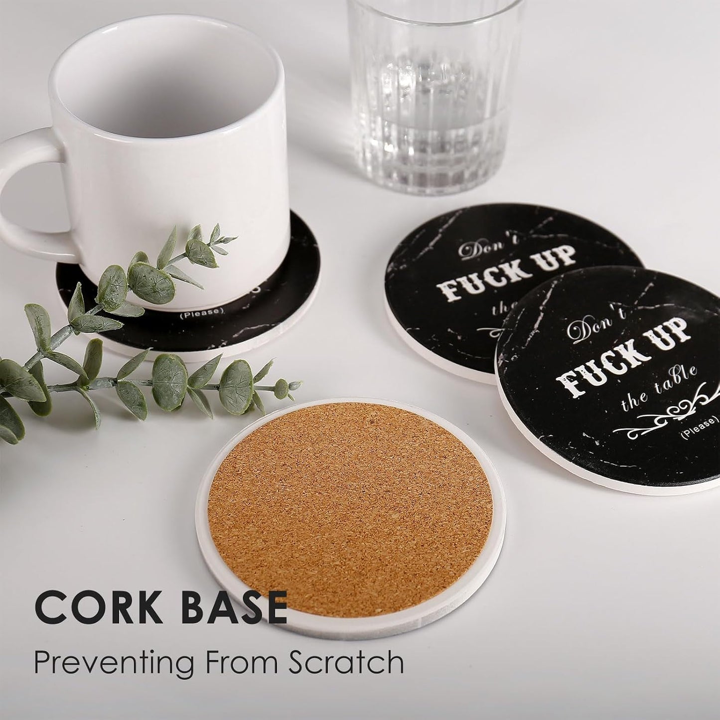 Holder / Rustic Marble Coasters / Round-black, 6 / Set of 6