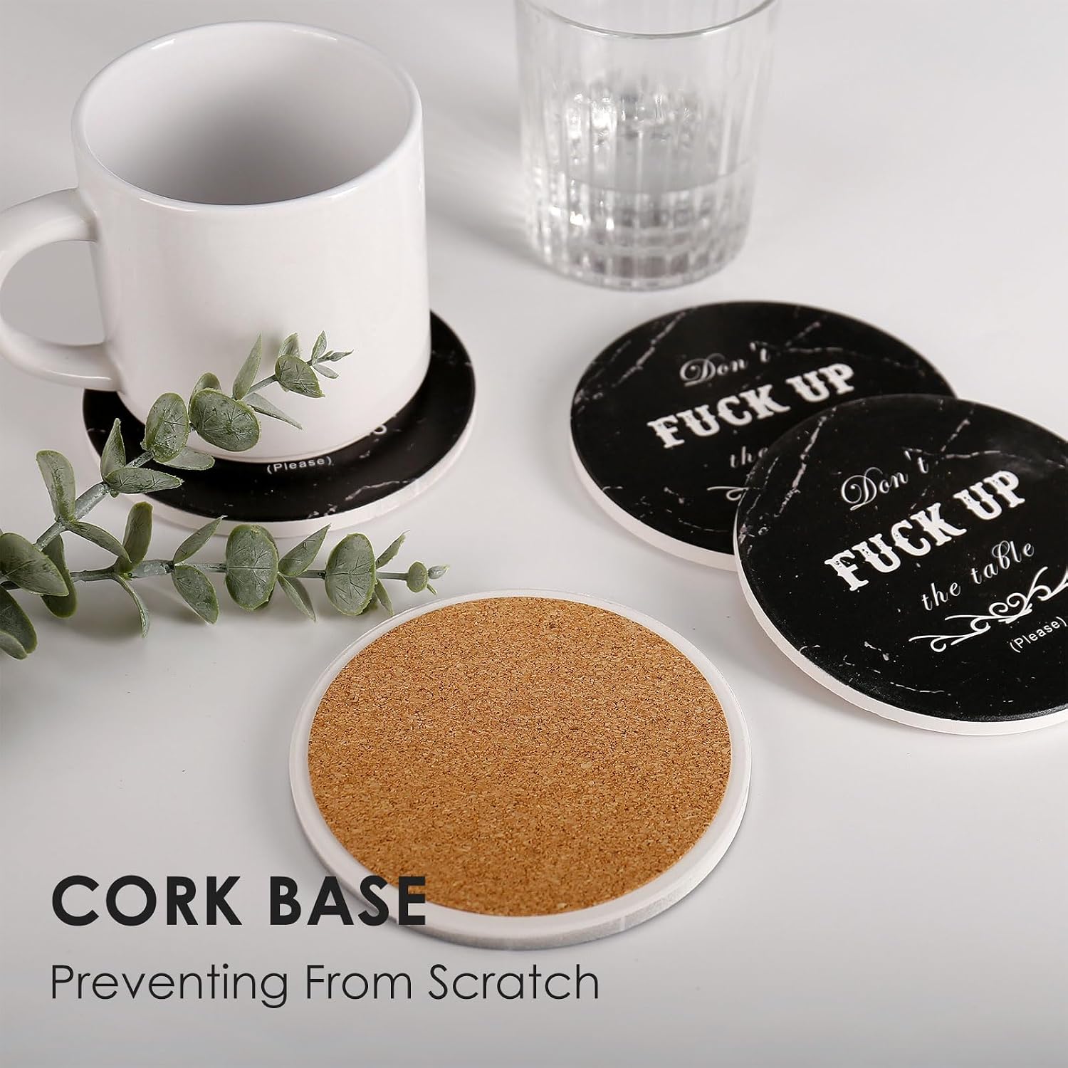 Holder / Rustic Marble Coasters / Round-black, 6 / Set of 6