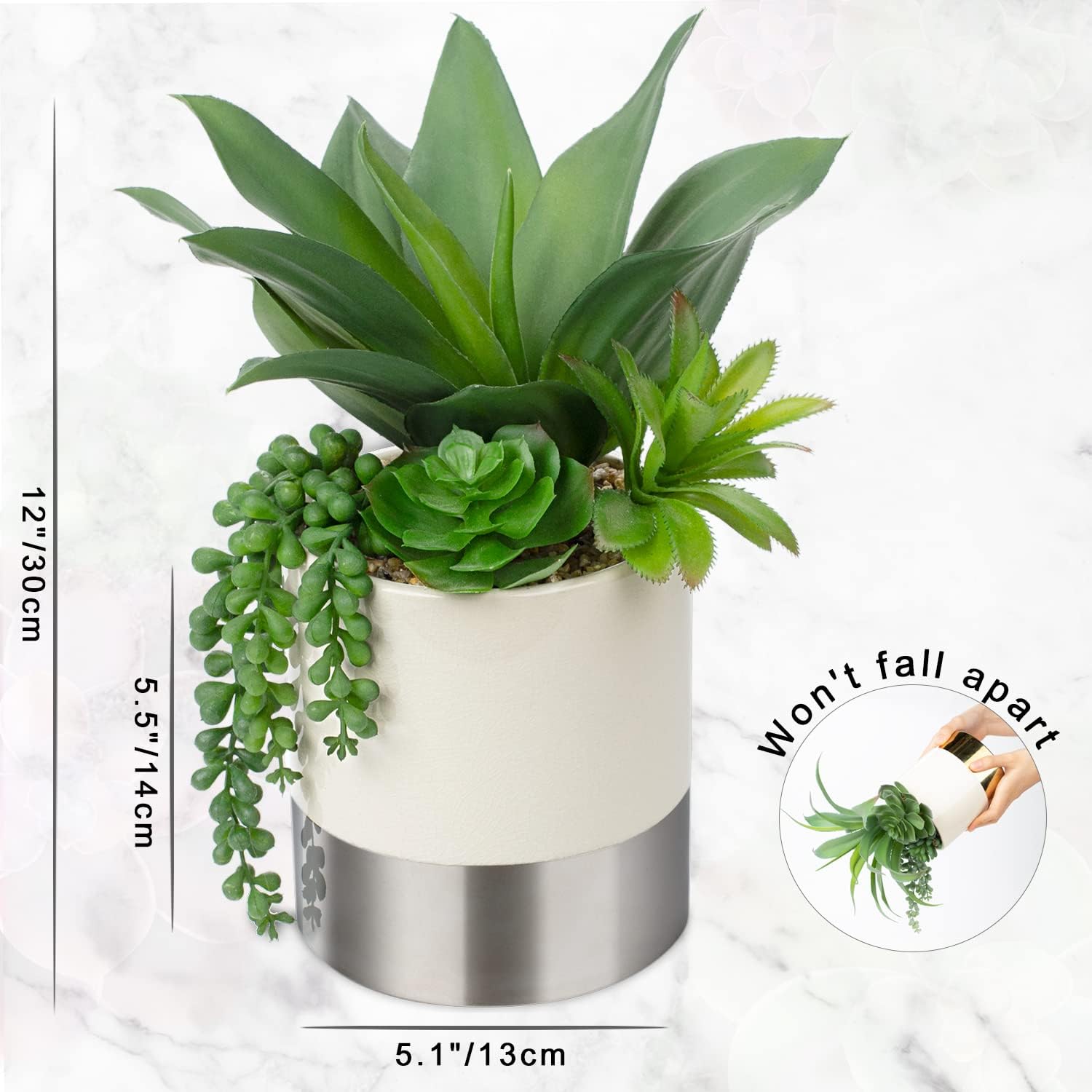 Large Artificial Succulents Plants Faux Succulents 12" Fake Succulent Plants / Mercury - Silver 2