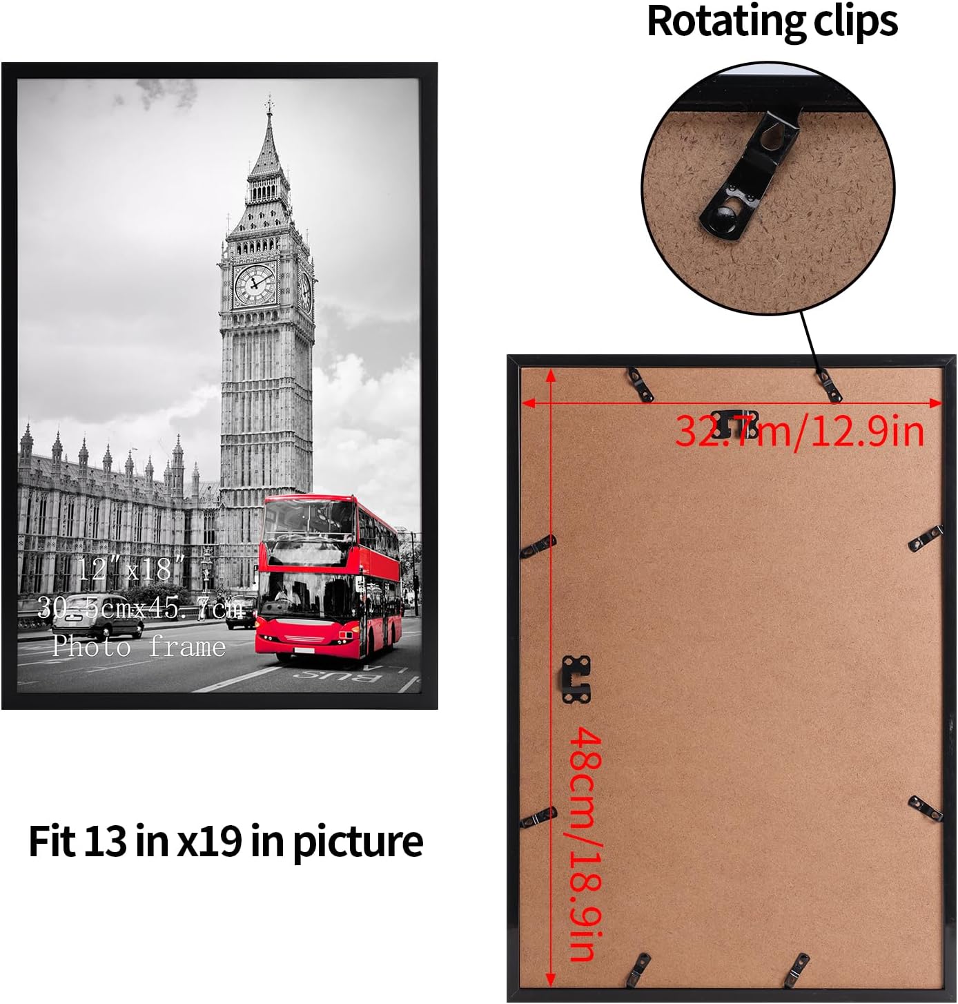 Giftgarden 13x19 Picture Frame Black, 13 by 19 Thin Poster Photo Frame for Gallery Wall Display, Single