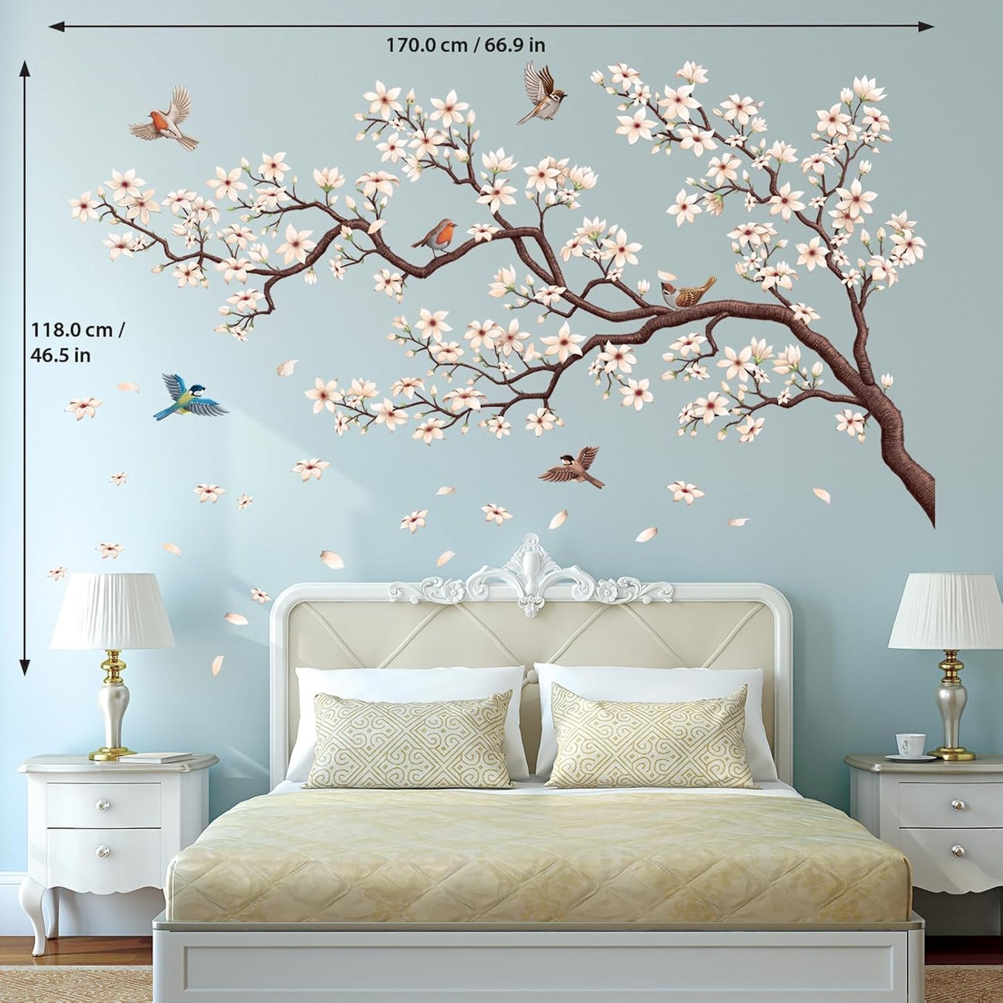SG4-2317 Oriental Flower Tree Wall Stickers declas Kids Bedroom Cherry Blossom Birds Branch décor
