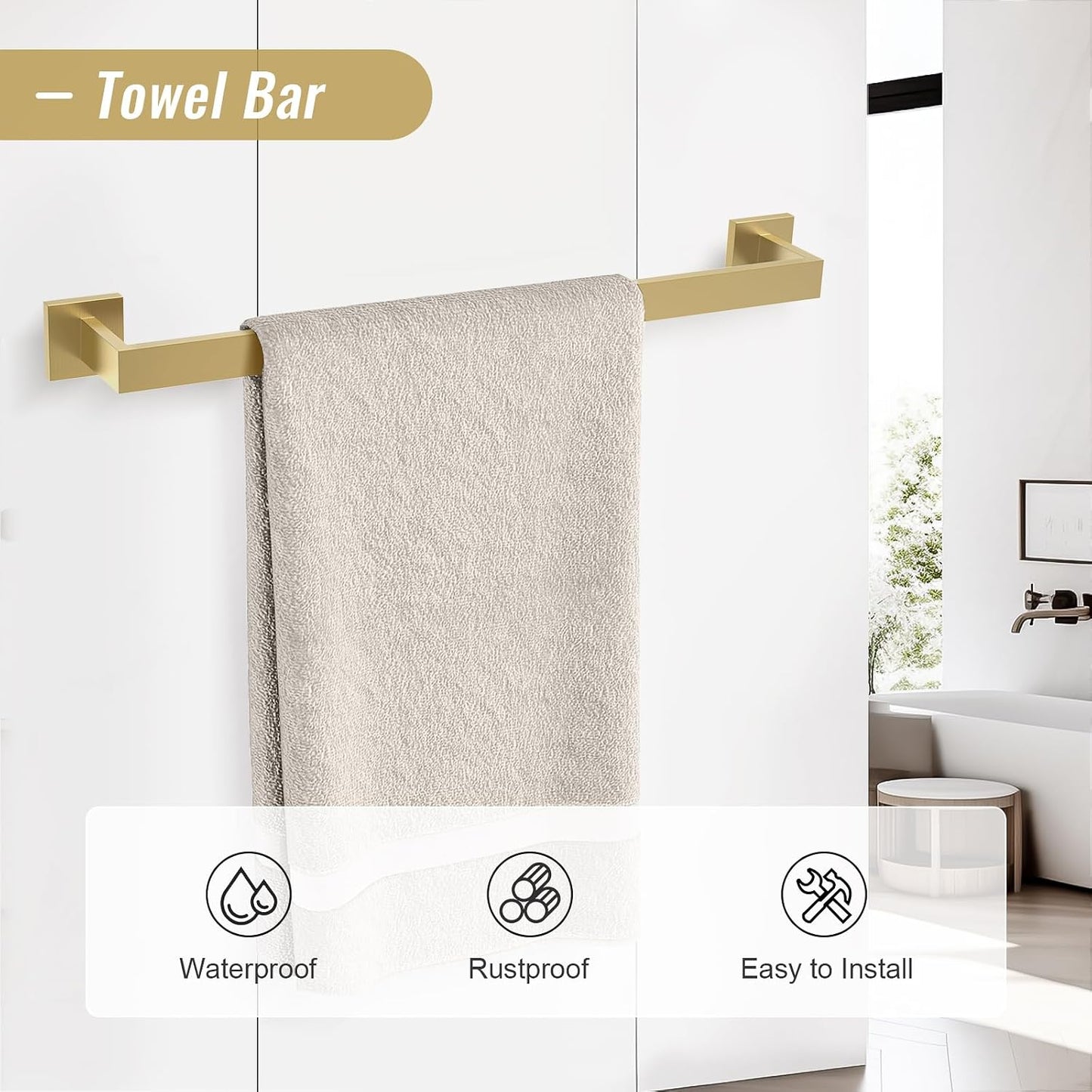 YACVCL Brushed Gold Bathroom Hardware Accessorie Set 23.6 Inch Towel Bar Set 5-Pieces Towel Rack&Holder Set for