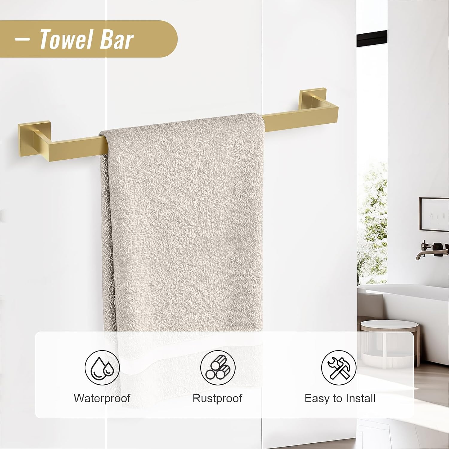 YACVCL Brushed Gold Bathroom Hardware Accessorie Set 23.6 Inch Towel Bar Set 5-Pieces Towel Rack&Holder Set for