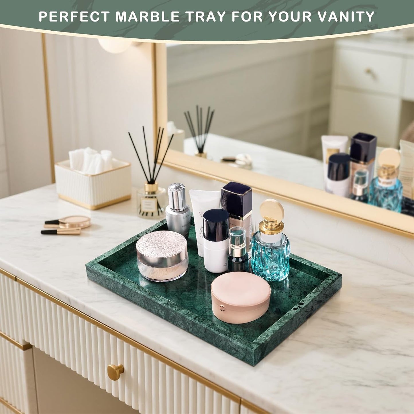 Marble Bathroom Tray for Countertop & Home Decor / Green