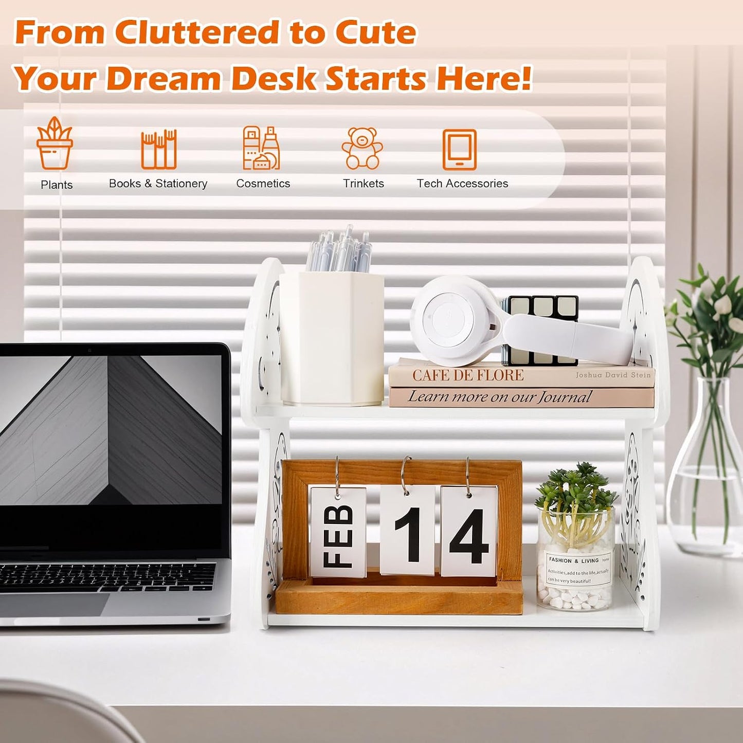 Wooden Book Shelf Desktop Display Shelves Organizers / White