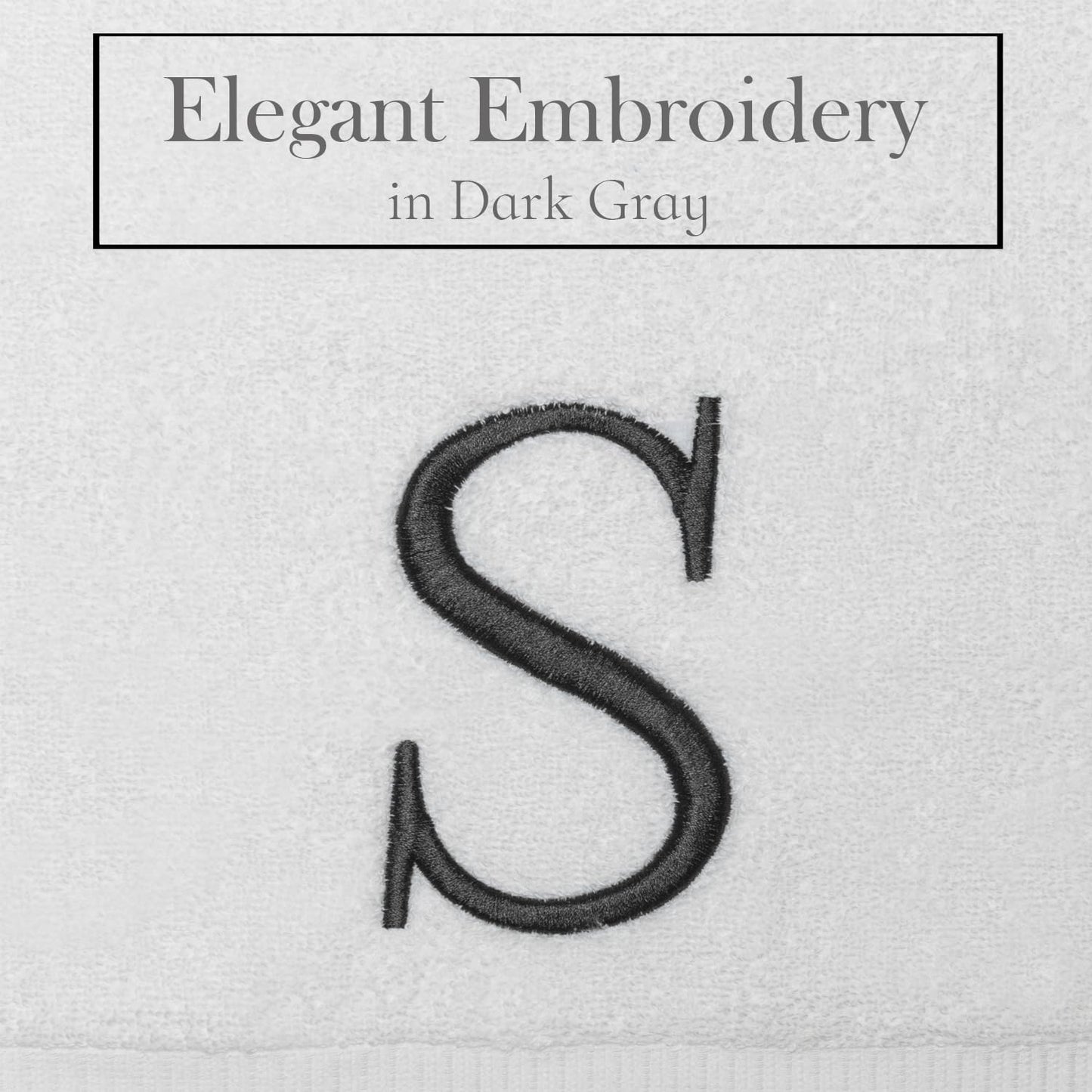 White with Dark Gray Monogrammed Hand Towels for Bathroom Set of 2 Letter S | Luxury Hotel Quality Initial Towels For