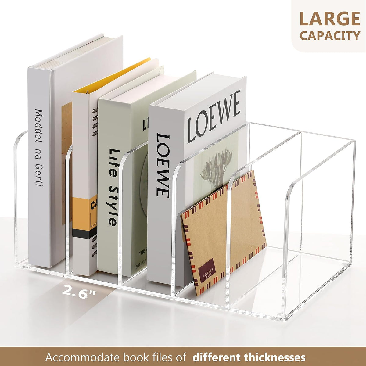 SANRUI Acrylic Magazine Holder Desk Organizer Workspace Sorters, Clear Bookend File Sorter Folder Rack For Home Office