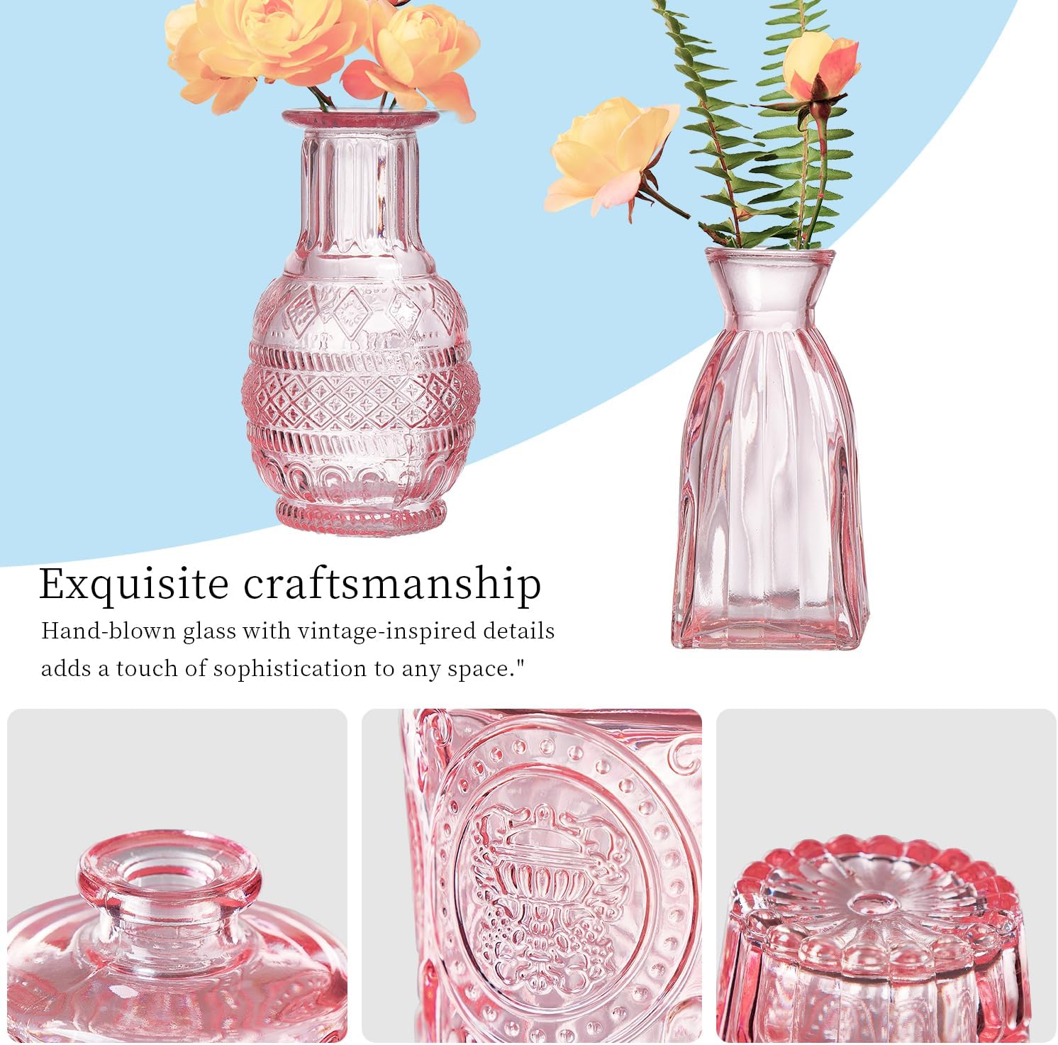 Crystal Vintage Vase Set / Pink / Set of 16