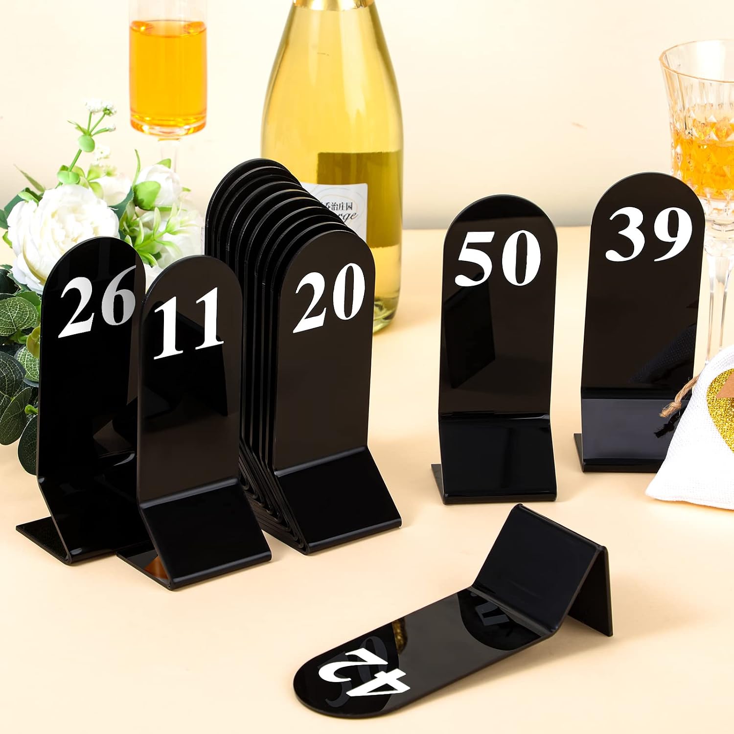50 Pcs Acrylic Table Numbers 1-50 Double Sided Tent Cards,Black | Standing Tent Holders for Restaurant Seating and