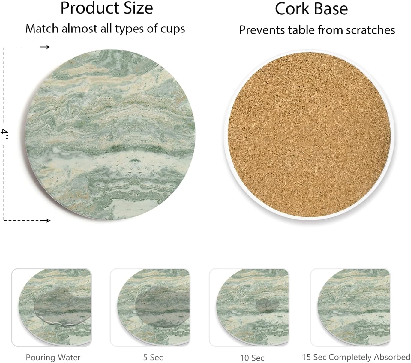 Holder / Absorbent Ceramic Coasters for Drinks / Sage Green / Set of 6
