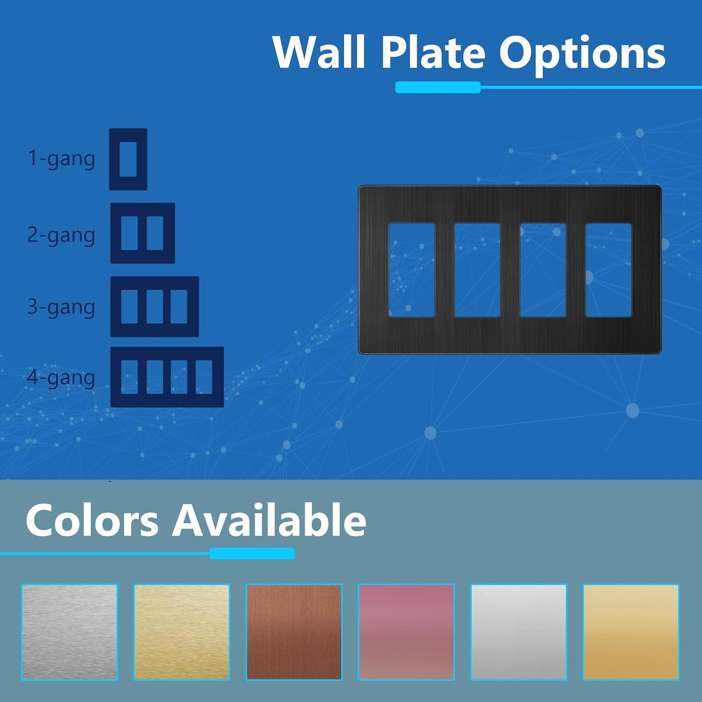 LIDER Screwless Metal-Surface Wall Plate, Mid-Size 4-Gang, Stainless Steel | Temperature And Impact Resistant