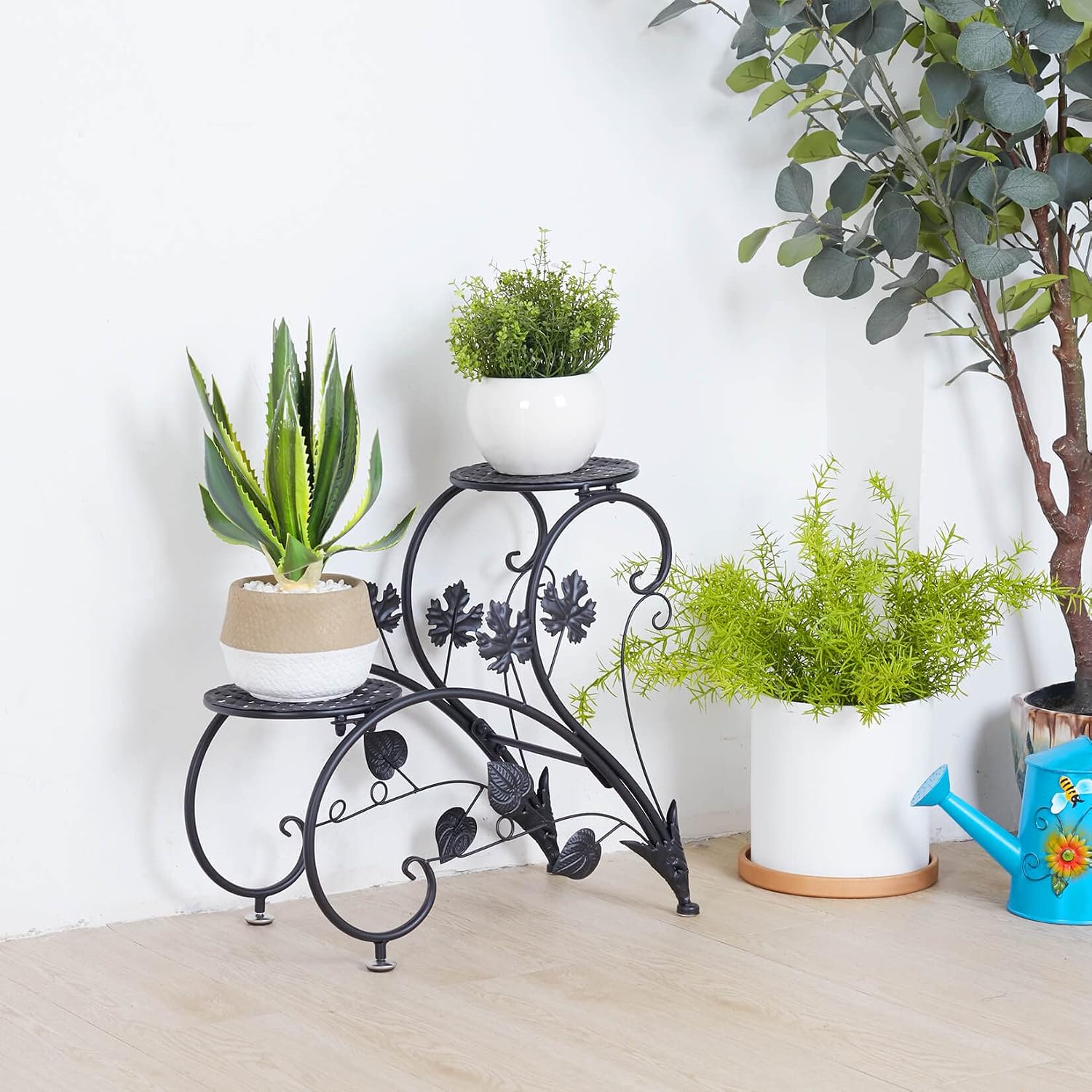 unho Plant Stand Heart Shaped: Set of 2 Metal Flower Racks outdoor | Potted Iron Planter Display Shelves Holder for