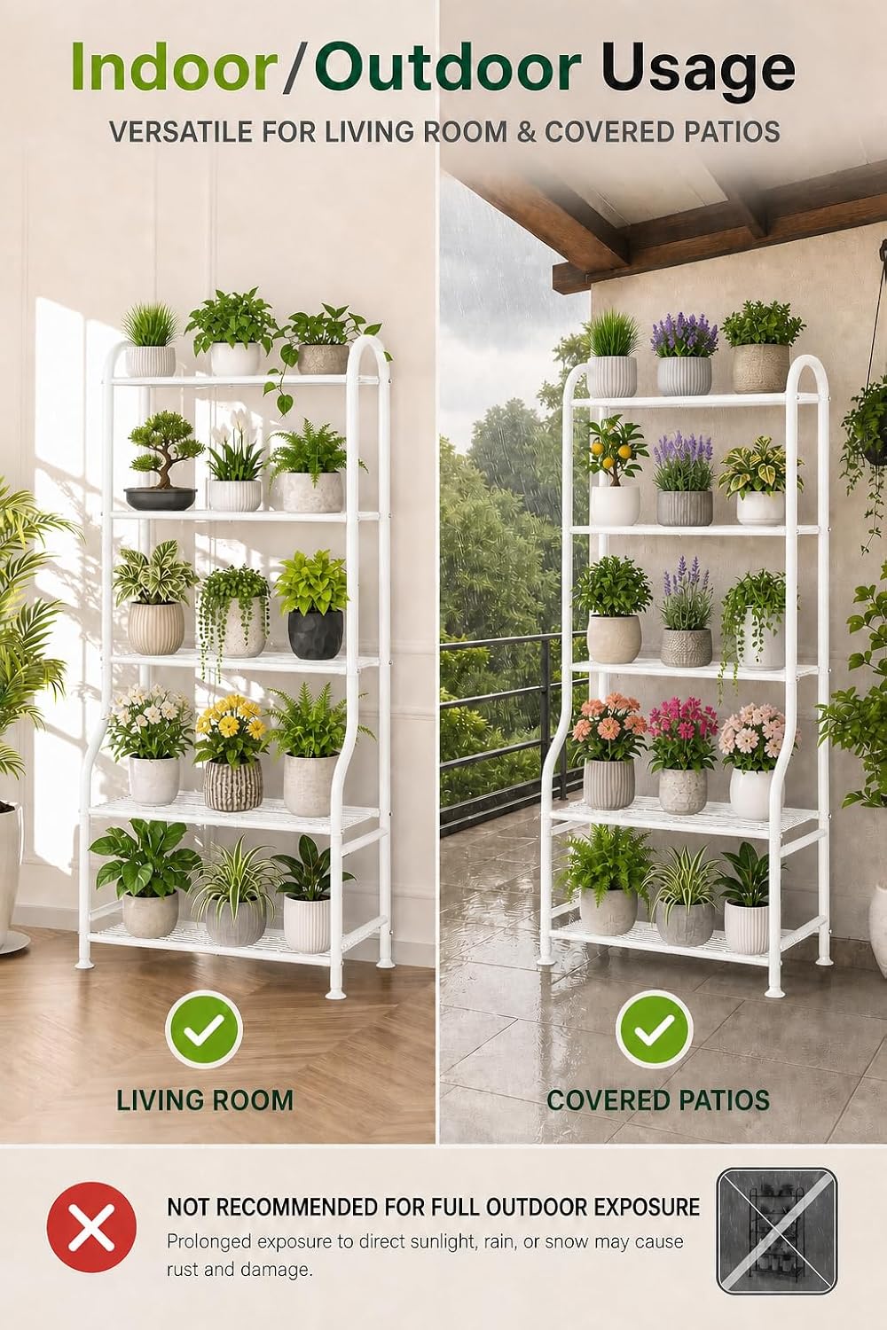 5-Tier Metal Plant Stand - Heavy Duty Indoor Outdoor Flower Shelf for Multiple Pots, 65" Tall Vertical Holder with