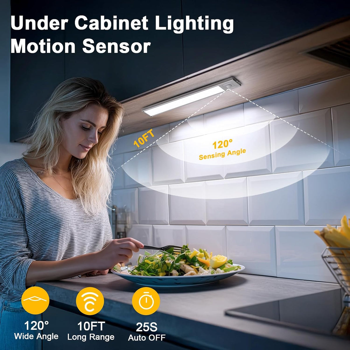 Onforu 13.8" Under Cabinet Lighting, 2700mAh USB-C Rechargeable, Motion Sensor Under Cabinet Lights with 3 Color &