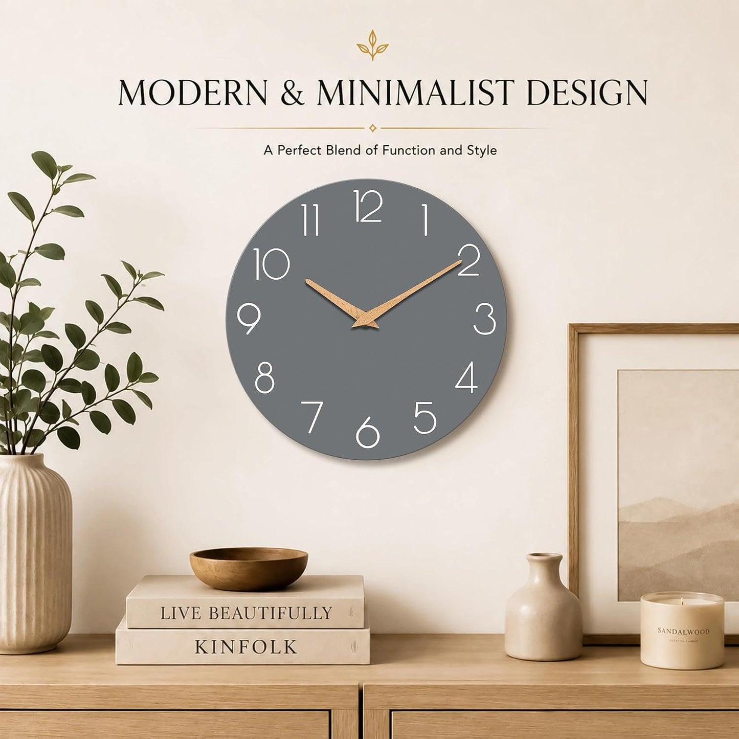 cicininc 10 Inch Battery Operated Wall Clock, Silent Analog, Gray | Living Room | Kitchen | Office | Bathroom | Modern