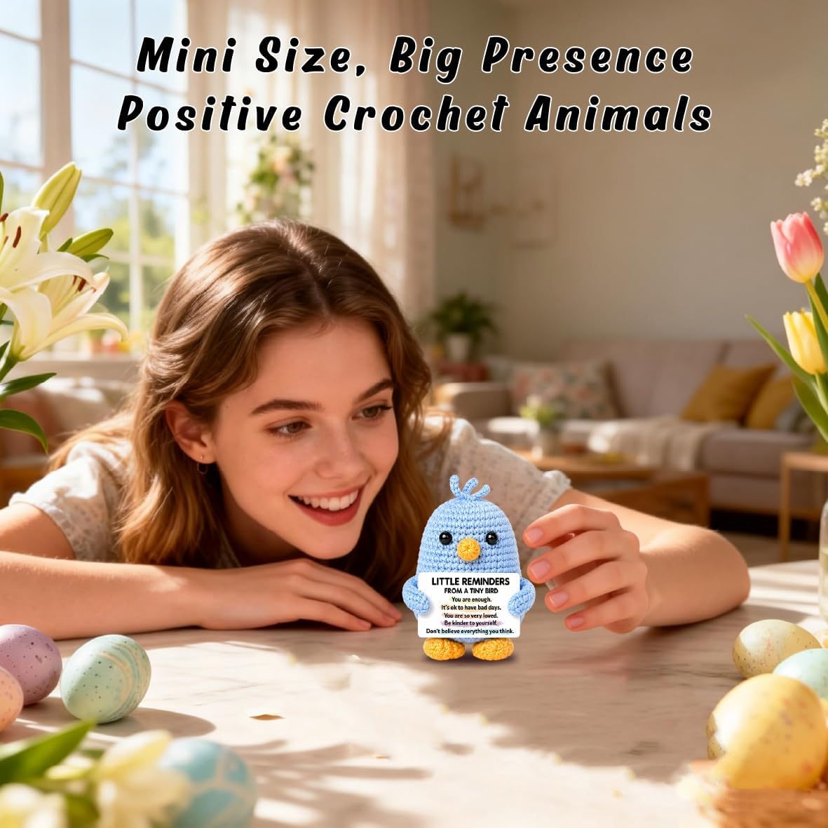 Positive Crochet Bird Gifts for Women Men / Blue