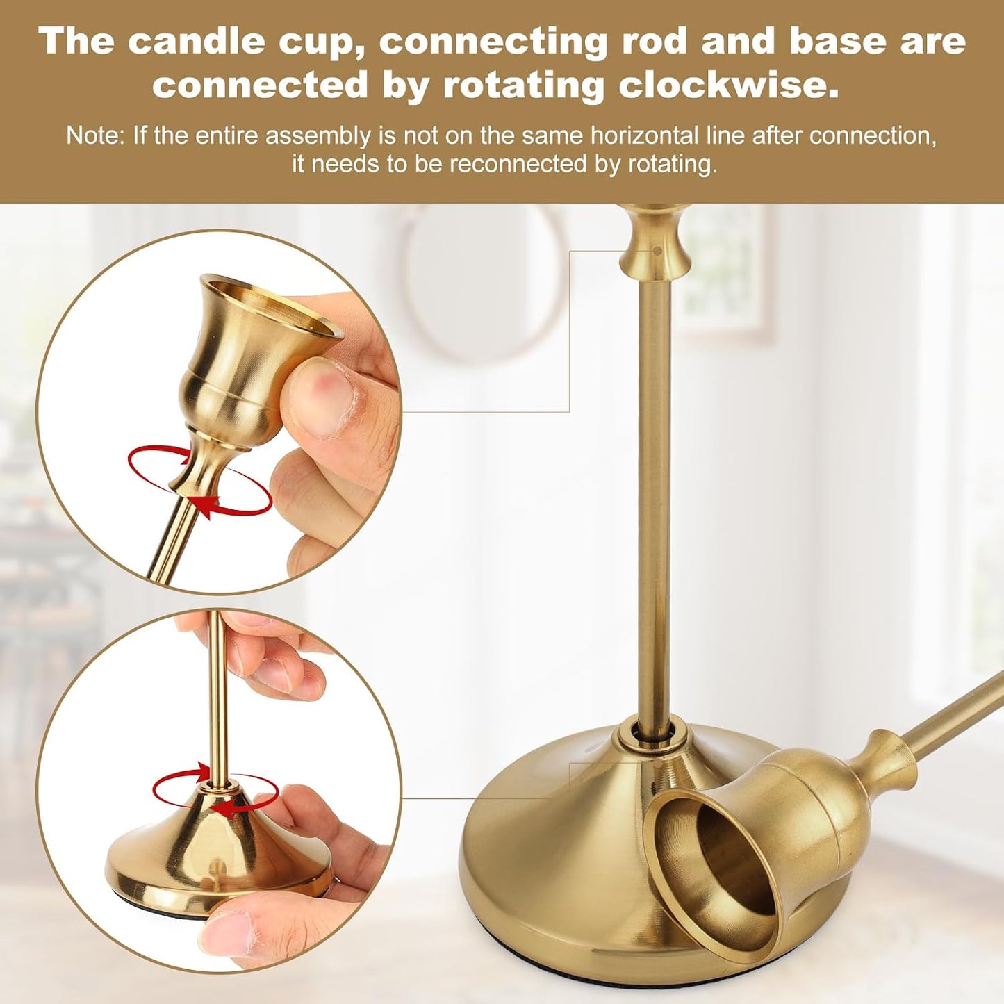 Candlestick Holders, 6PCS Metal Taper Candle Holder, Brass Gold Candle Holders for Candlesticks, Candle Holder for