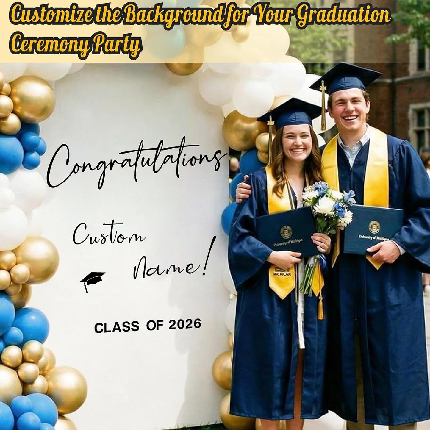 Custom Name Class of 2026 Sign for Backdrop 2026 Graduation Decorations Decals / Black Graduation