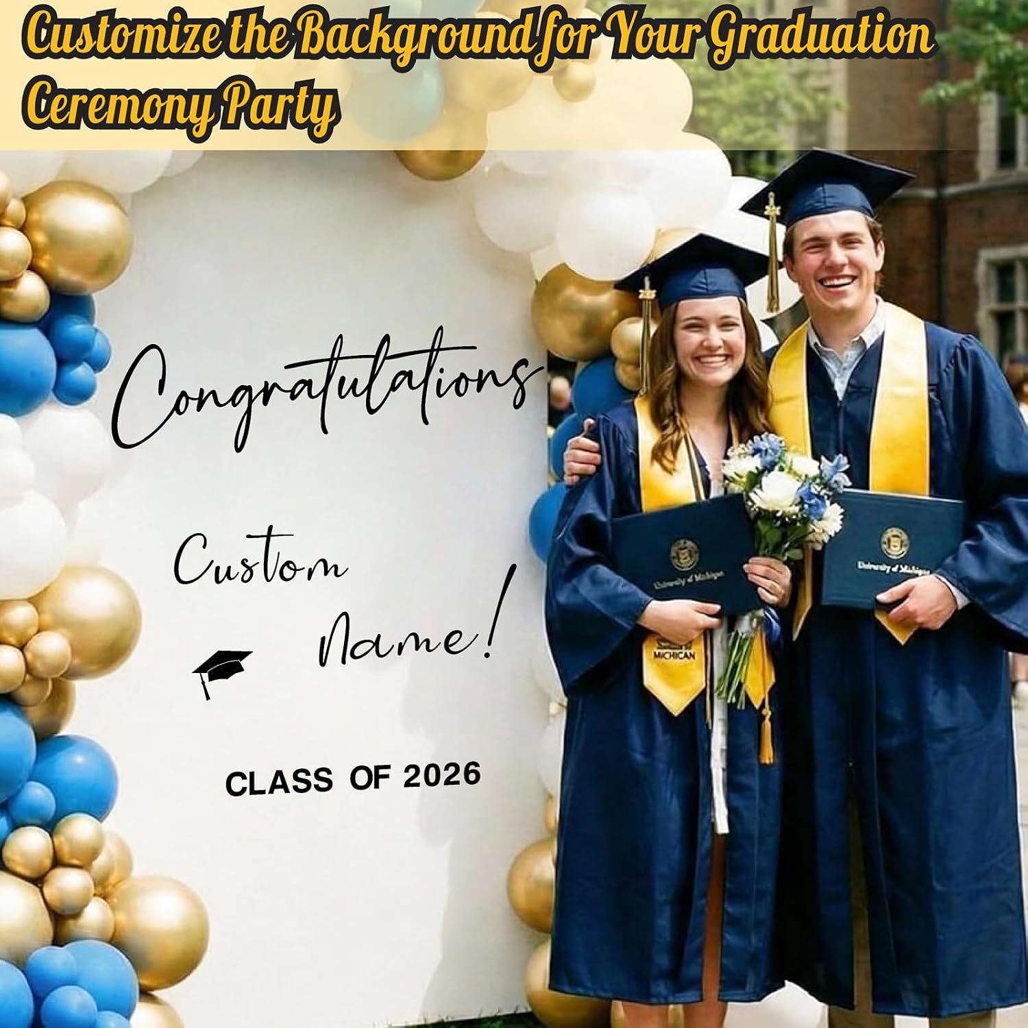 Custom Name Class of 2026 Sign for Backdrop 2026 Graduation Decorations Decals / Black Graduation
