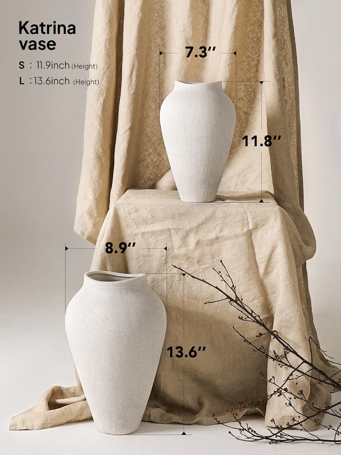 White Ceramic Vase / 11.8 Inch-sandstone White / 11.8 Inch