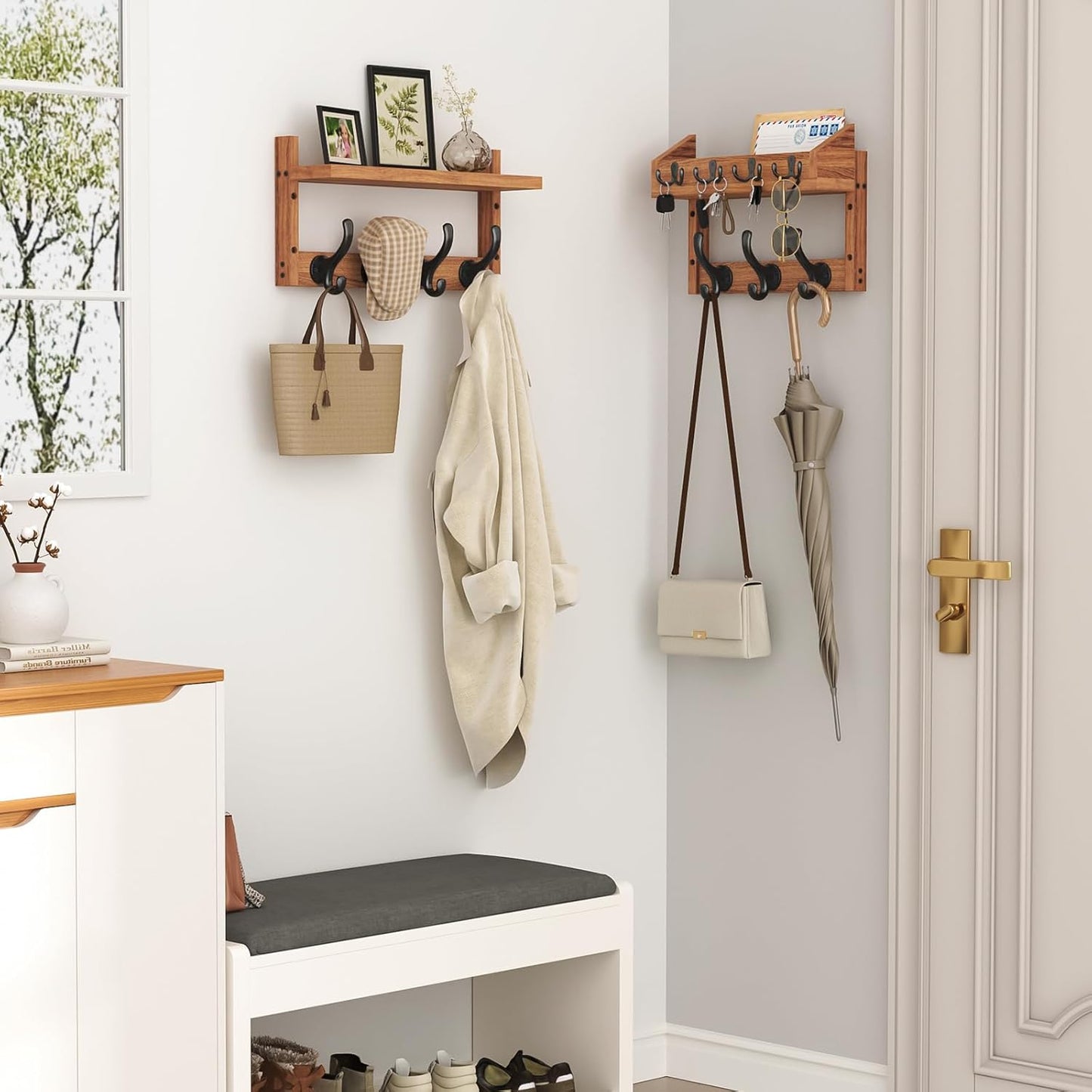11 Hooks / Coat Rack Wall Mount / Brown / 29 Inch / 4 Inch