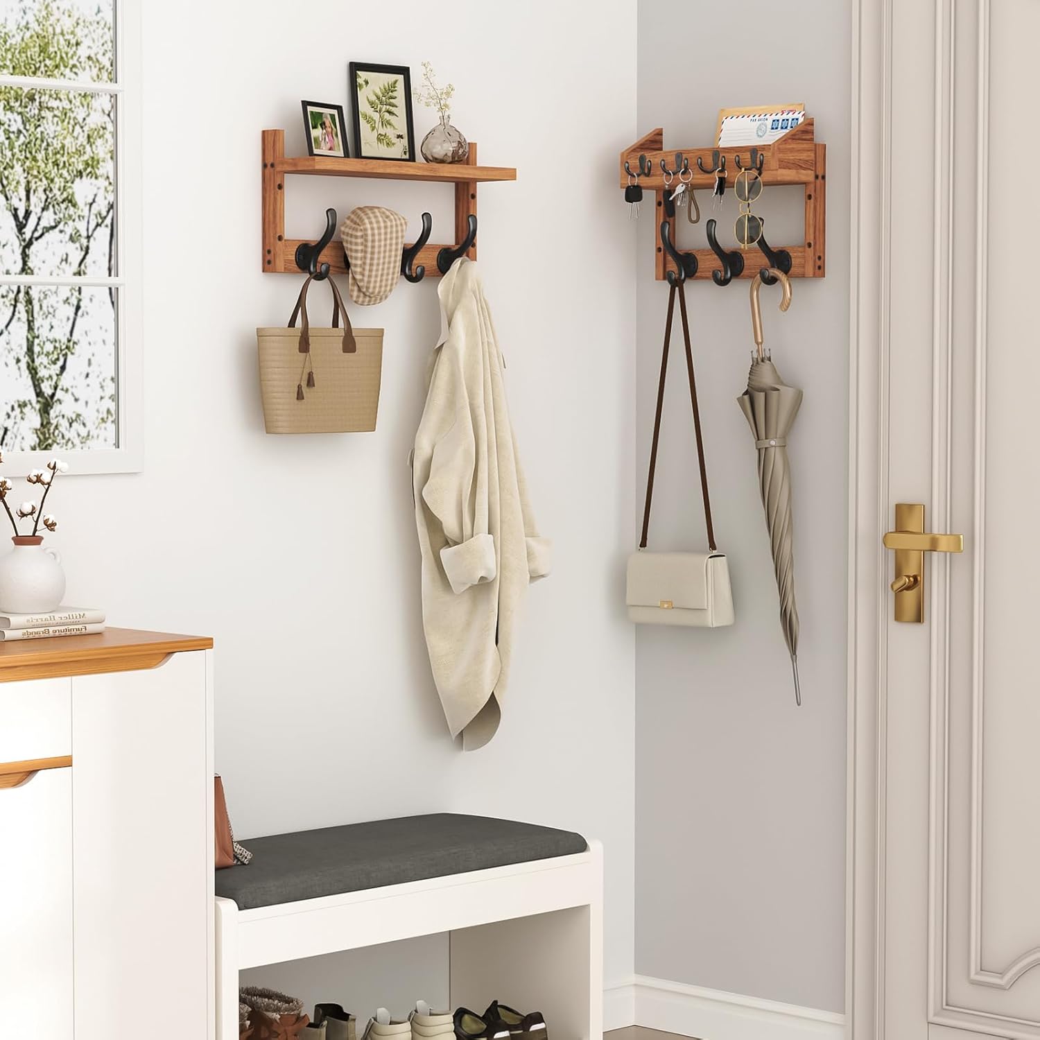 11 Hooks / Coat Rack Wall Mount / Brown / 29 Inch / 4 Inch