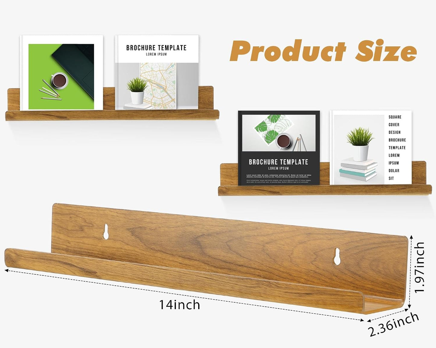 Blulu 12 Packs 14 Inch Acrylic Floating Shelf Wall Mounted Invisible Acrylic Shelf Ledge Floating Bookshelf for Living