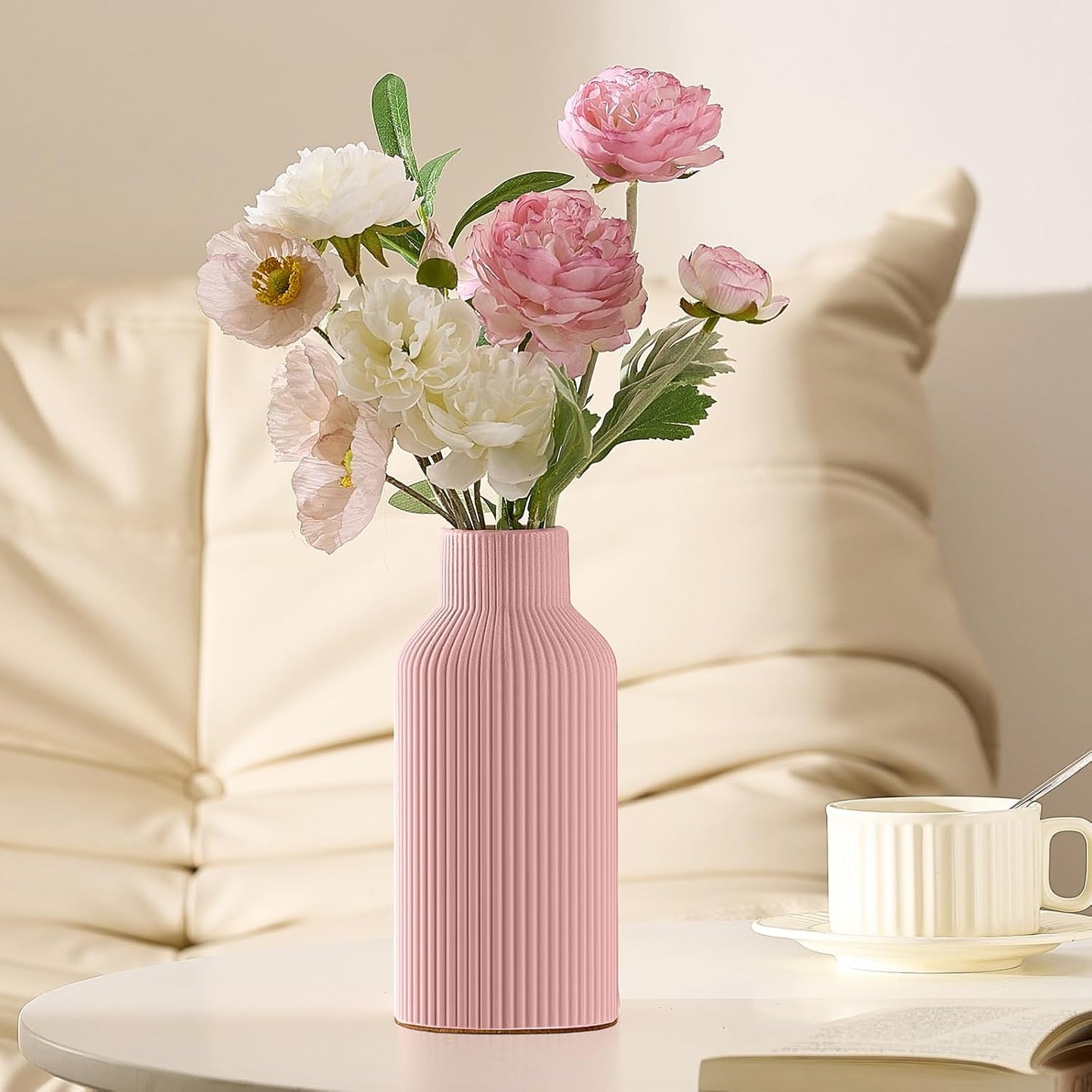 Ceramic Flower Vase / Pink / 8 Inch
