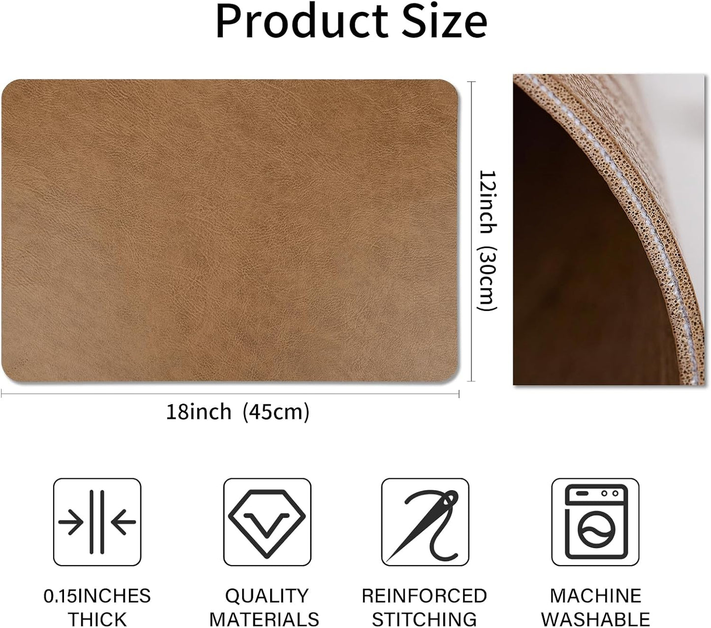 Cowhide Pattern Faux Leather Placemats Set of 6,Heat Resistant Non-Slip Waterproof Wipeable Washable Kitchen Dining PU