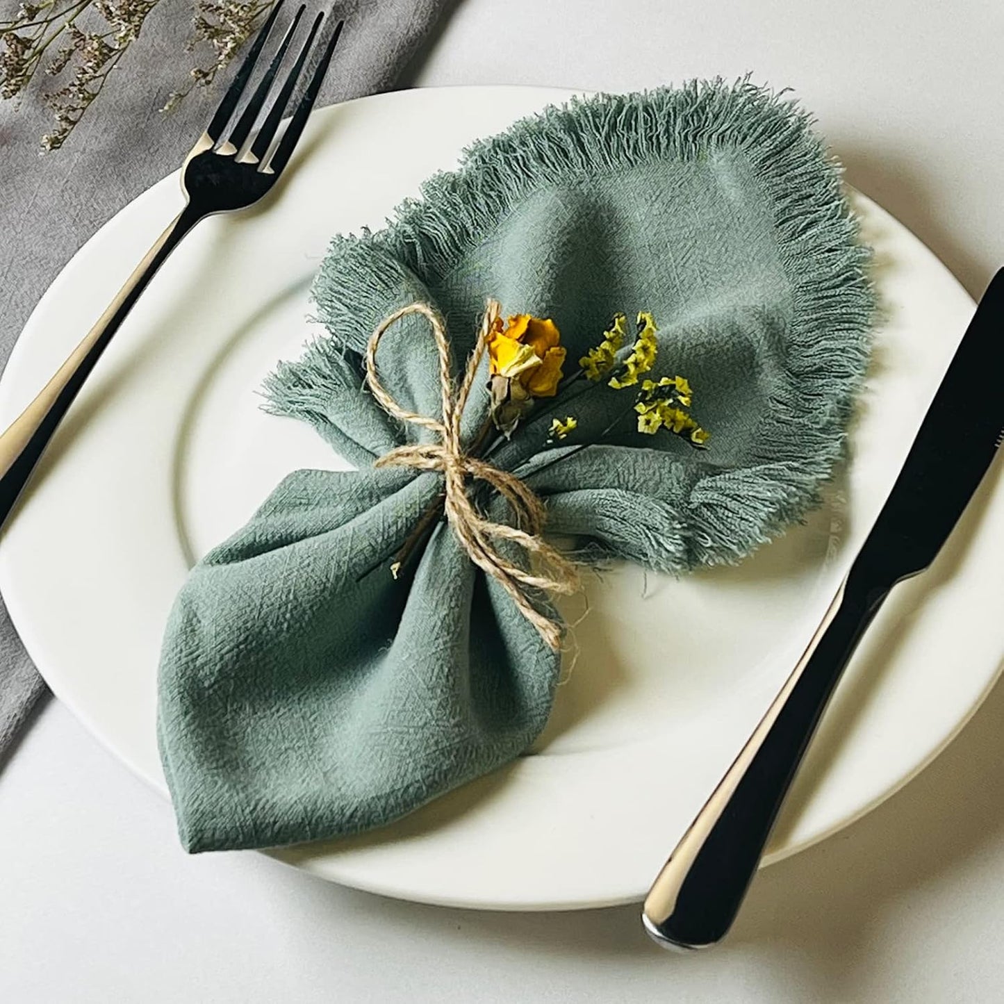 Handmade Cloth Napkins with Fringe,18 x 18 Inches Cotton Linen Napkins Set of 12 Versatile Handmade Square Rustic