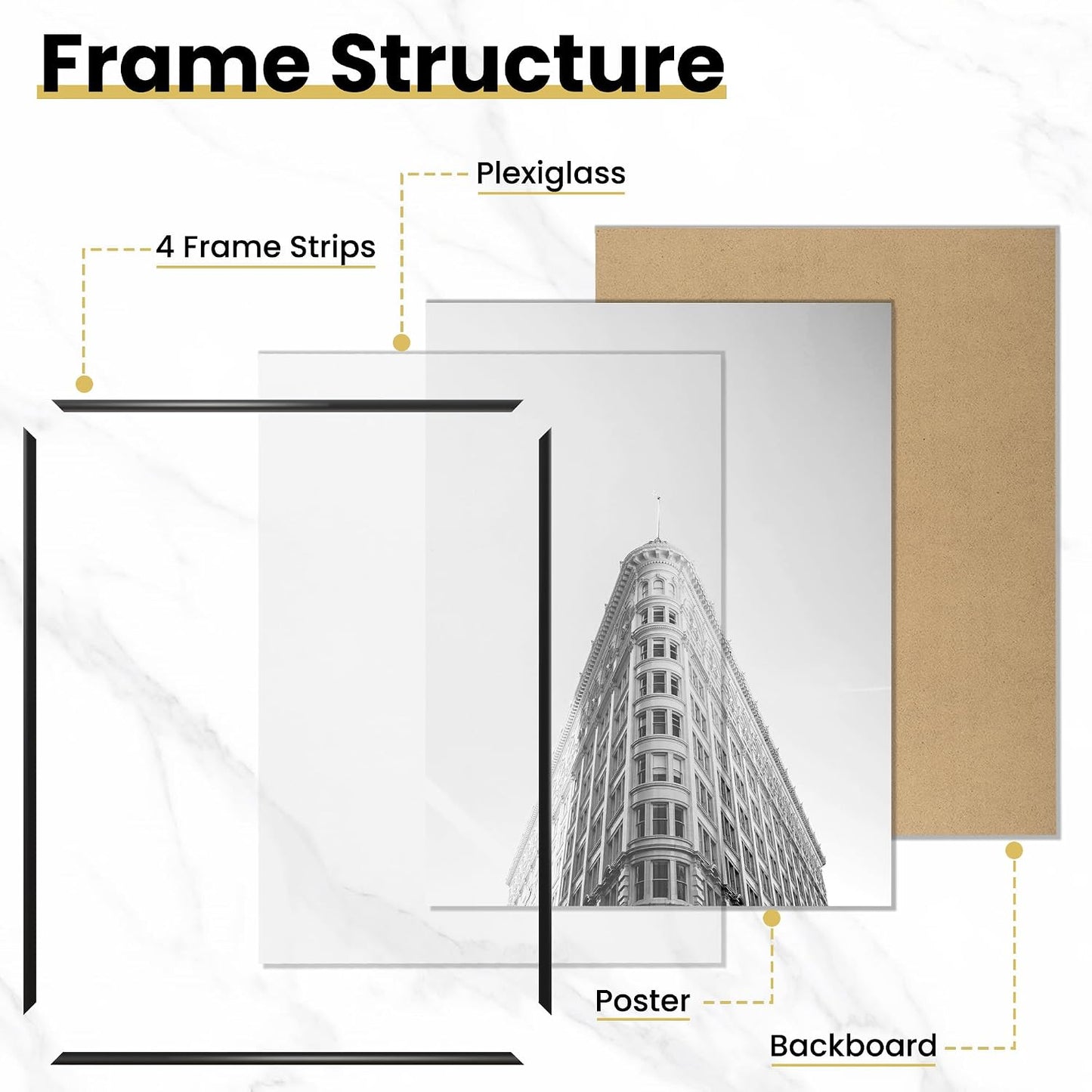 Fun Memories 18x24 Poster Frame for Photo, Posters & Art Prints, Horizontal or Vertical Wall Mounting Scratch-Proof
