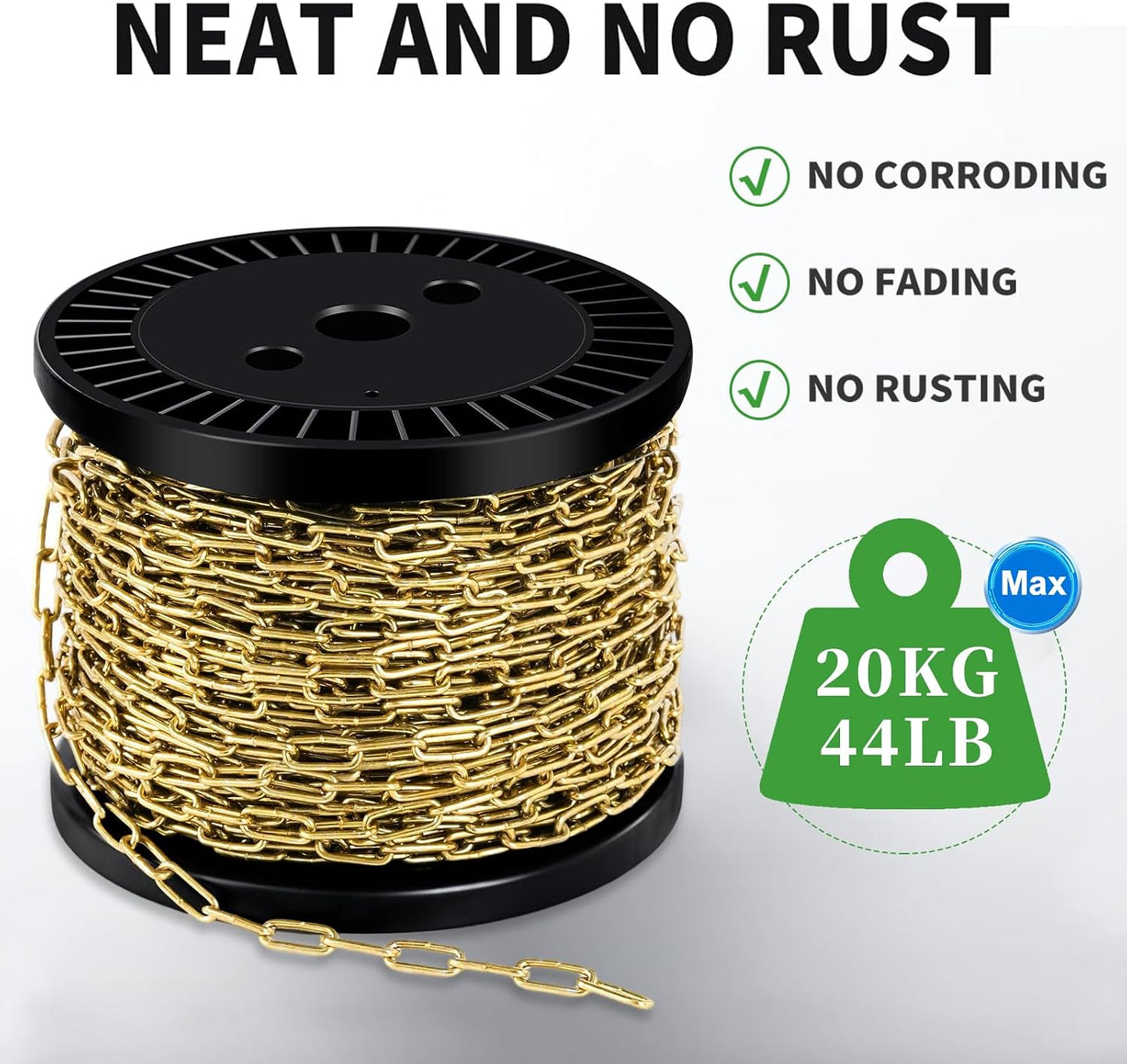 1/12" Metal Hanging Chains Bronze Decorative Chain Fixture Chain Brass / 2mm 100ft / Gold / 100 ft
