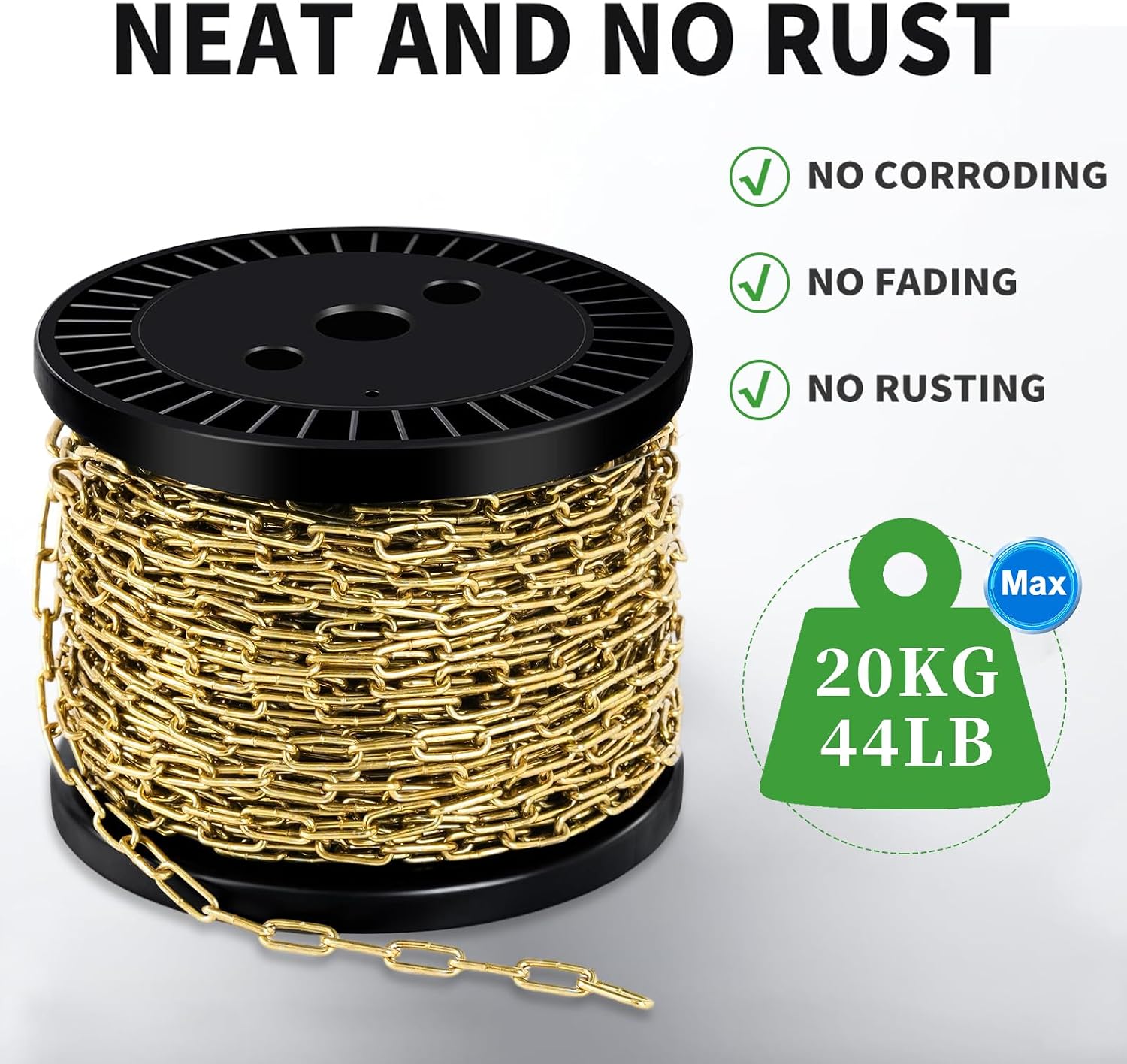 1/12" Metal Hanging Chains Bronze Decorative Chain Fixture Chain Brass / 2mm 100ft / Gold / 100 ft