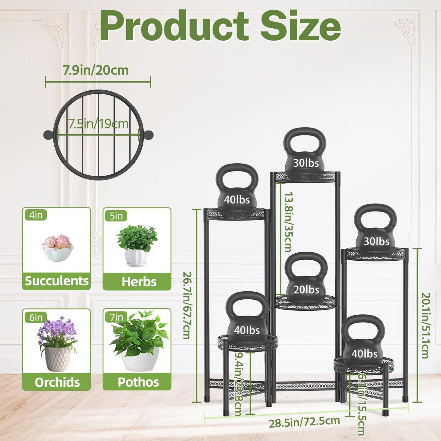 iDavosic.ly Plant Stand Indoor Outdoor, 6 Tier Iron Corner Shelf, Black | Tiered Tall Flower Display Holder, Folding