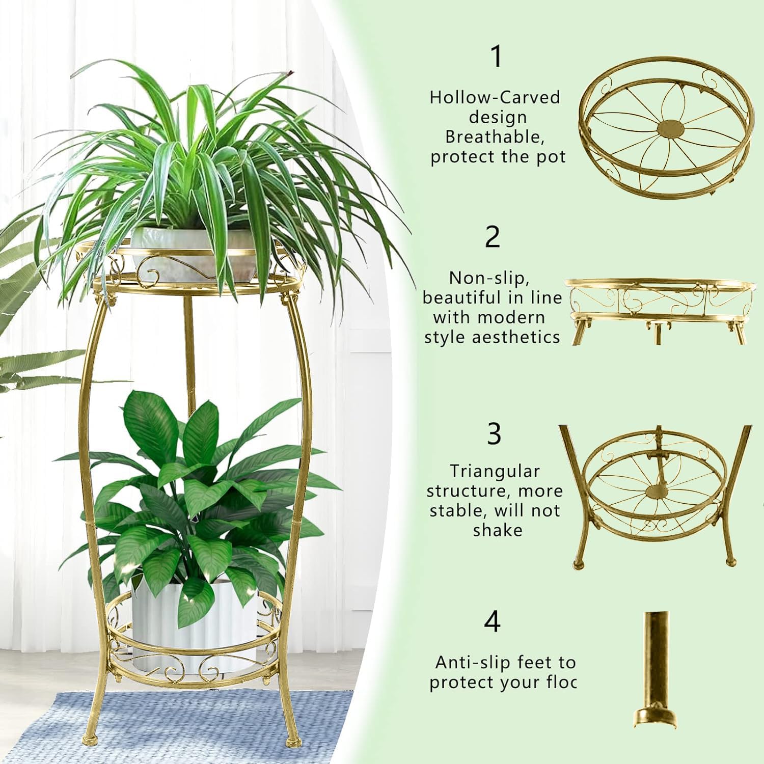 MOCORY Plant Stand Indoor Outdoor 2 Tier 27" Tall Metal Potted Holder Rack Flower Pot Stand Heavy Duty Plant Shelf