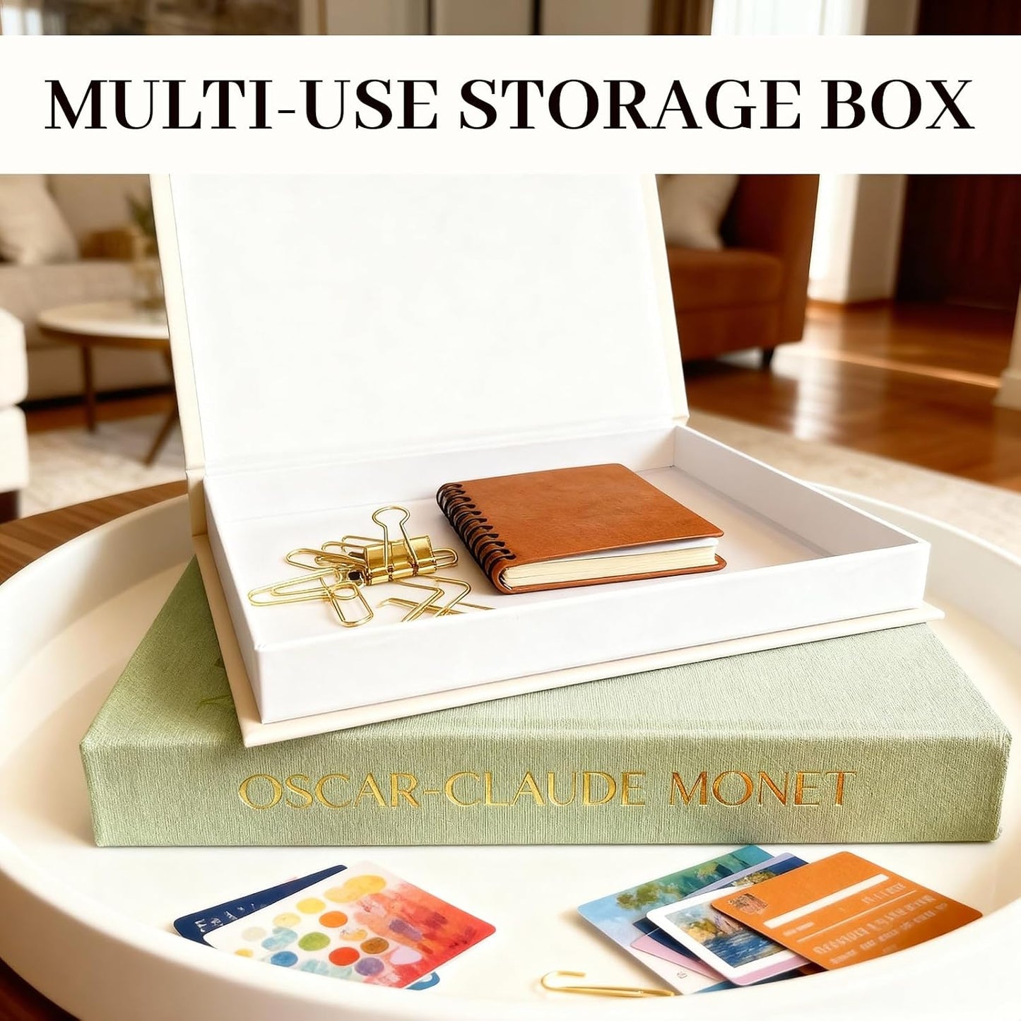 Linen Faux Storage Boxes / Mint Green & Biege / Set of 2