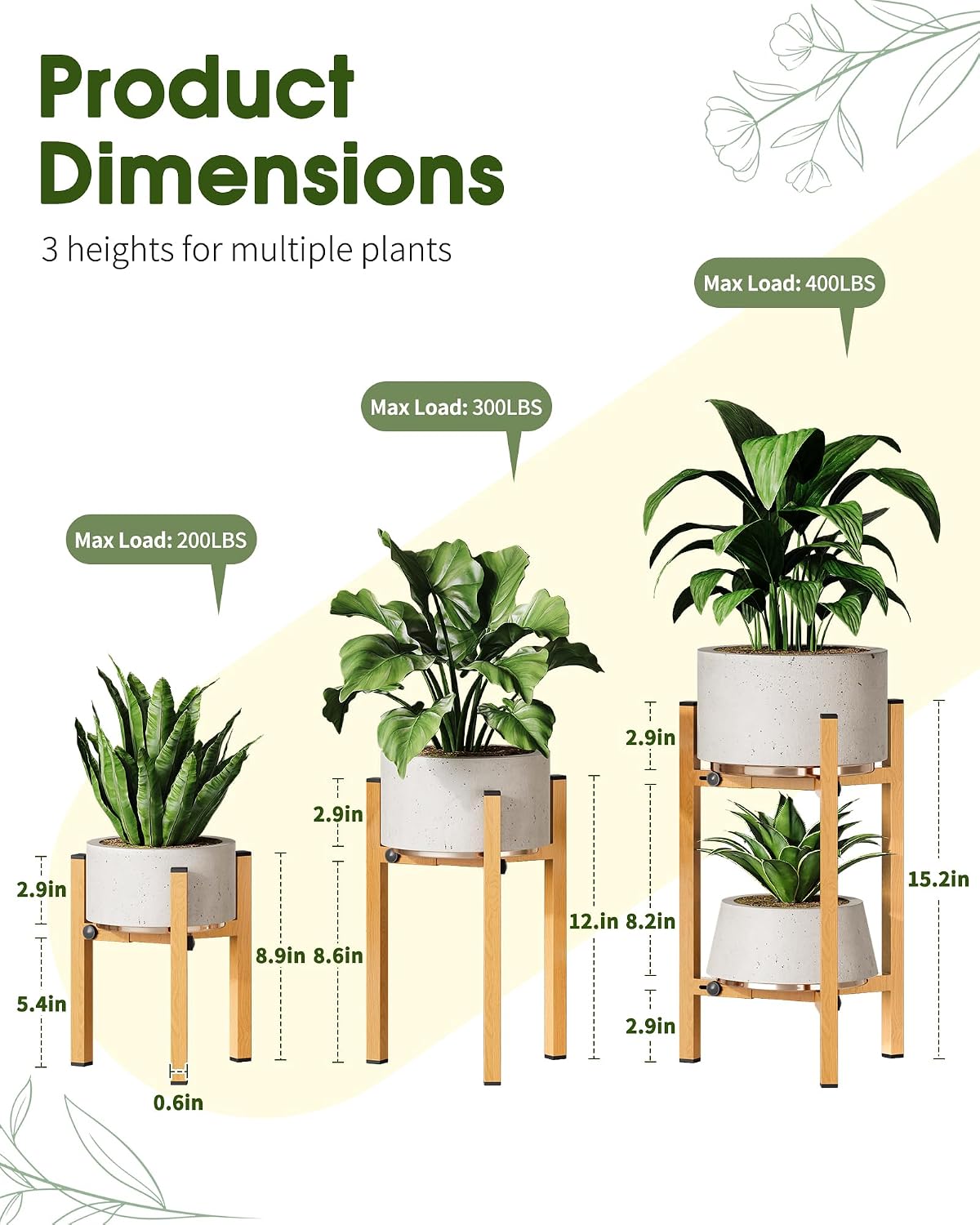 3 Pack Plant Stand Indoor Adjustable, Metal Modern Indoor Plant Stand, Heavy Duty Single Plant Stands Outdoor Corner